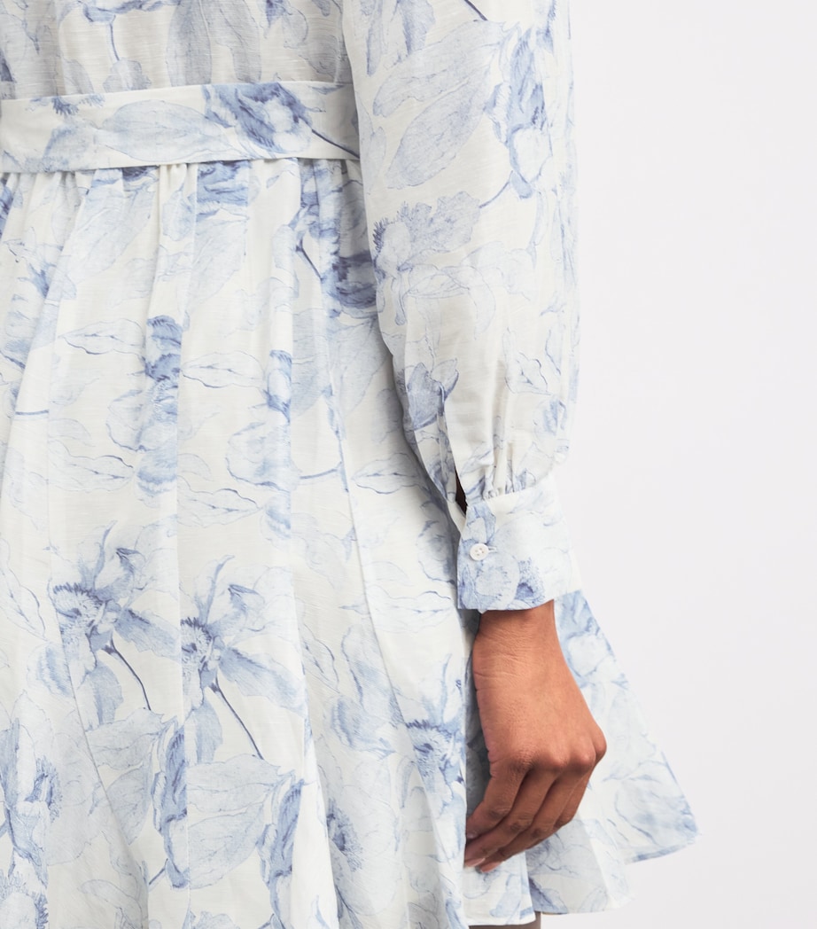 Linen-Blend Midi Shirt Dress BLUE FLOWER PRINT Image 4