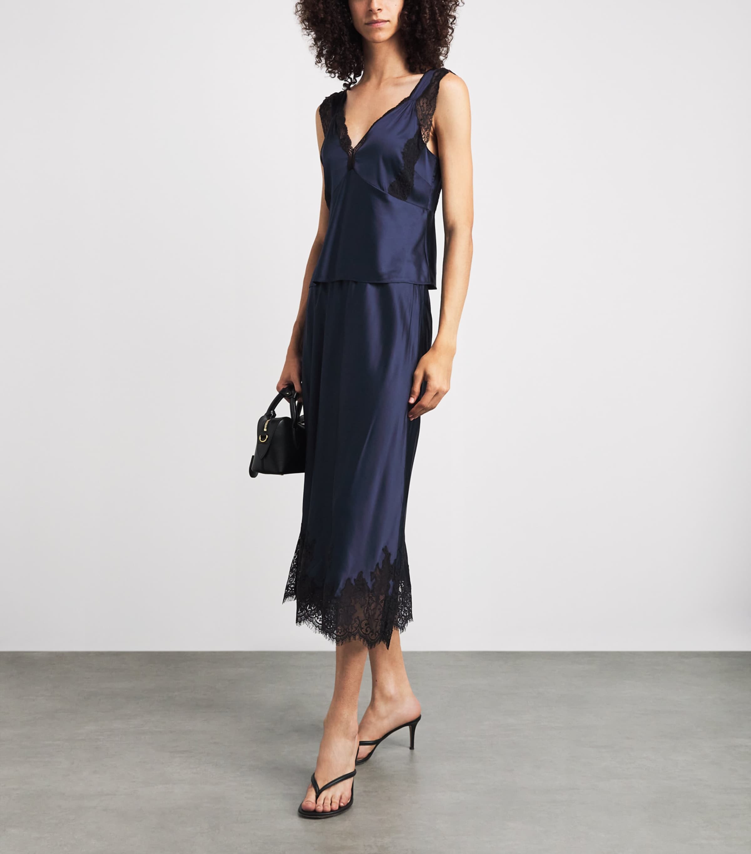 PAIGE Womens Satin Kelso Midi Skirt Navy Image 2