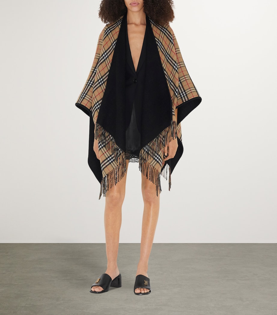 Wool Reversible Check Cape BLACK Image 6