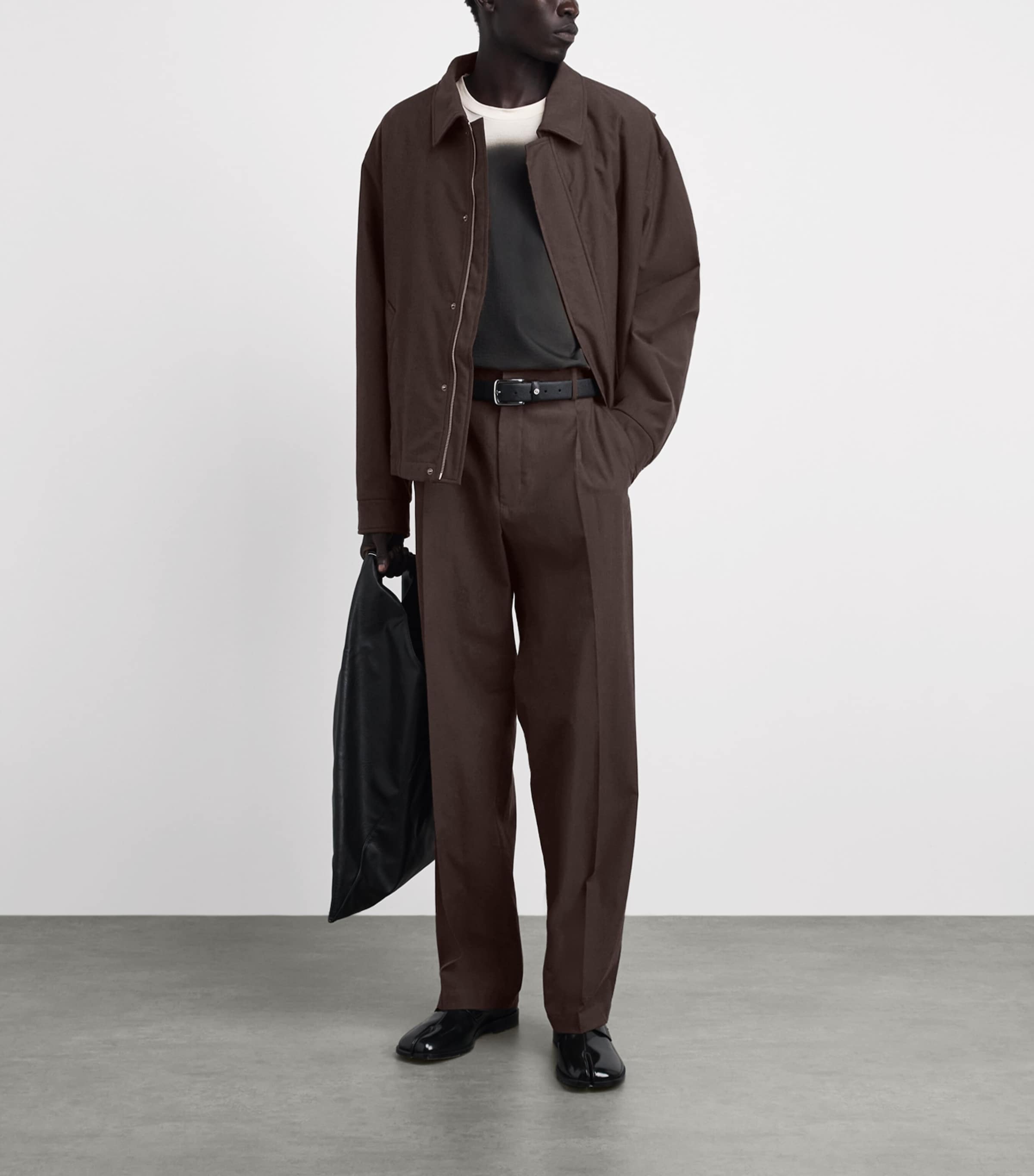 MM6 Maison Margiela Mens Virgin Wool-Cotton Pleated Trousers Brown Image 2