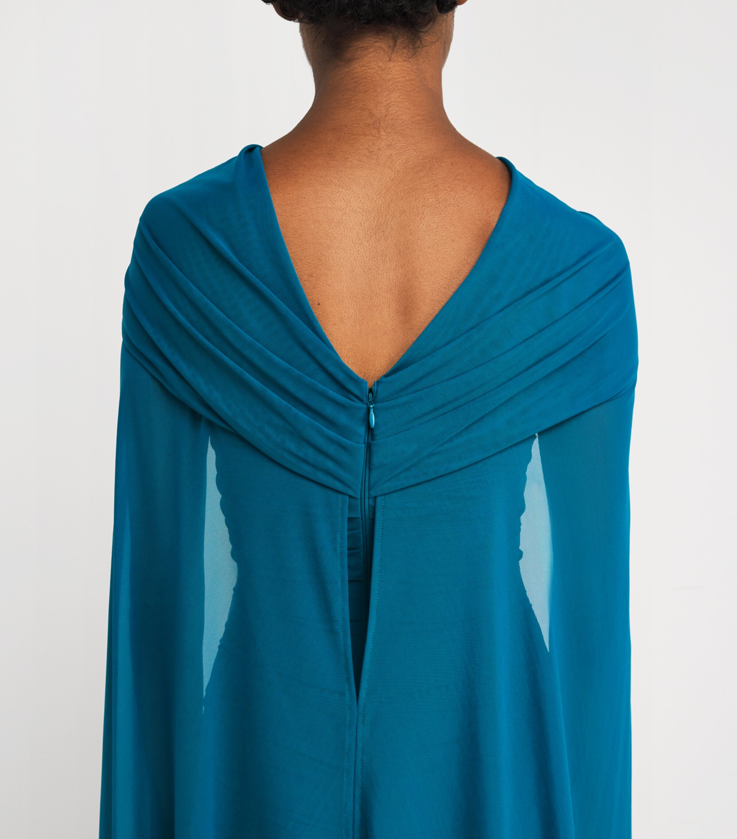Talbot Runhof Blue Tulle Cape-Overlay Gown | Harrods UK