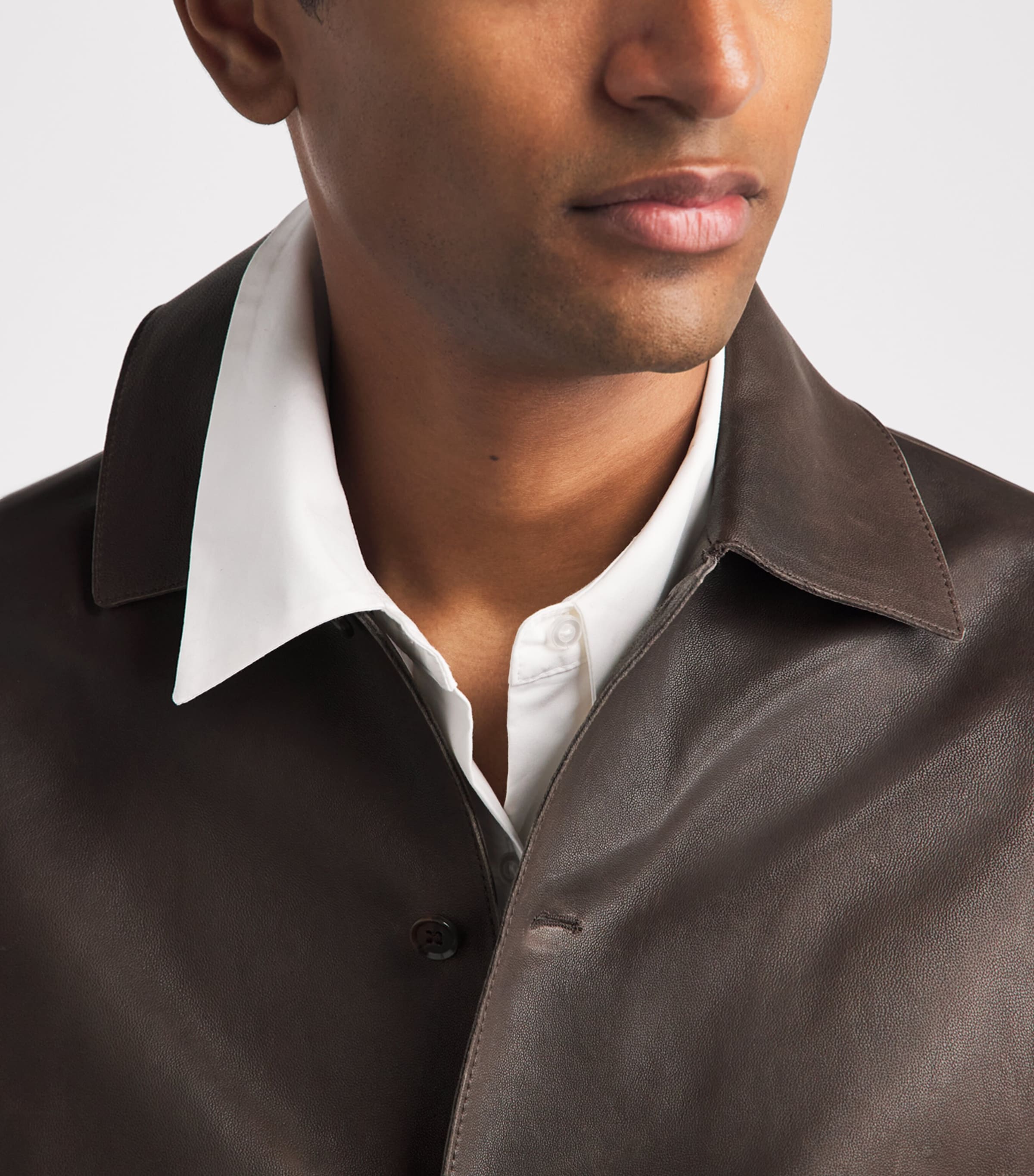 Arma Mens Timon Leather Shirt Charcoal Brown Image 3