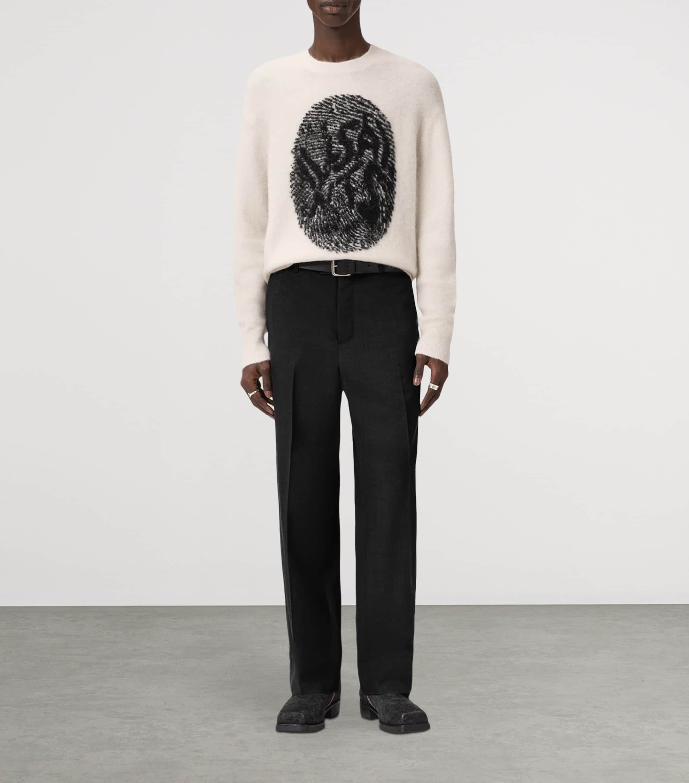 AllSaints Mens Jacquard Ridges Sweater Ecru White/black Image 2