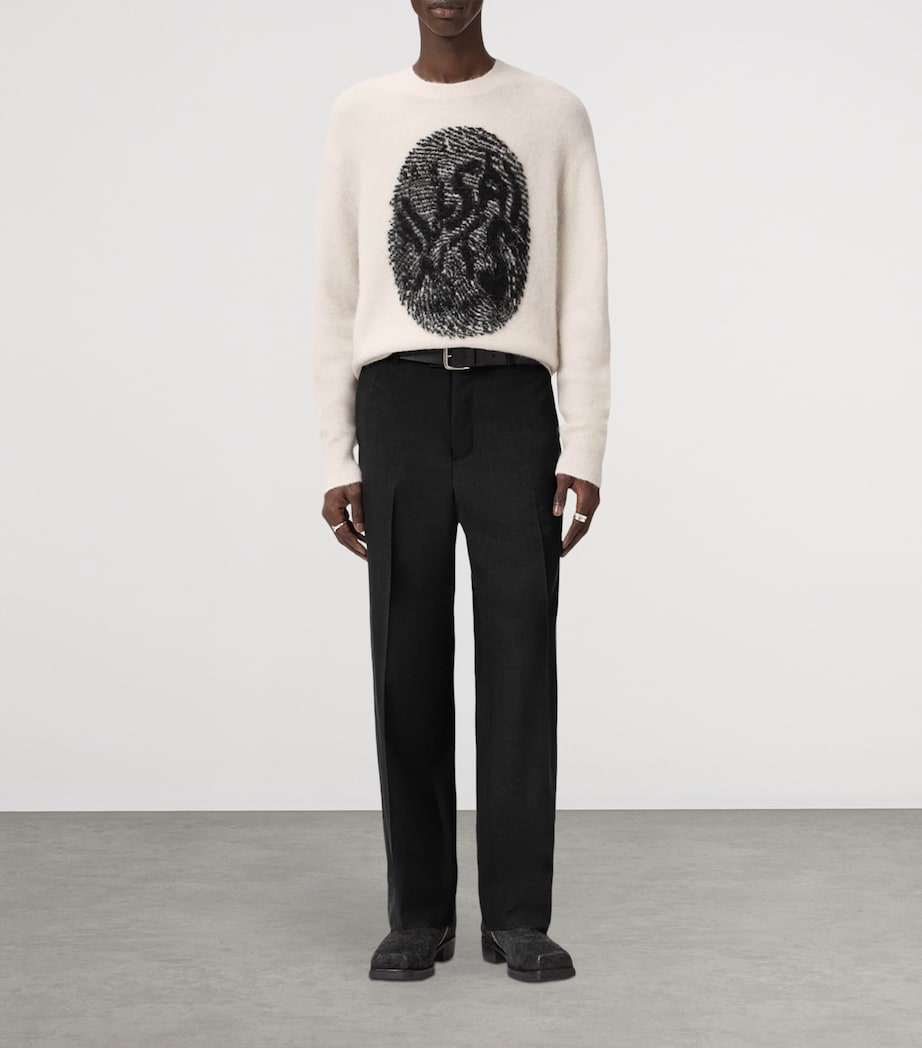 AllSaints Mens Jacquard Ridges Sweater Ecru White/black Image 2