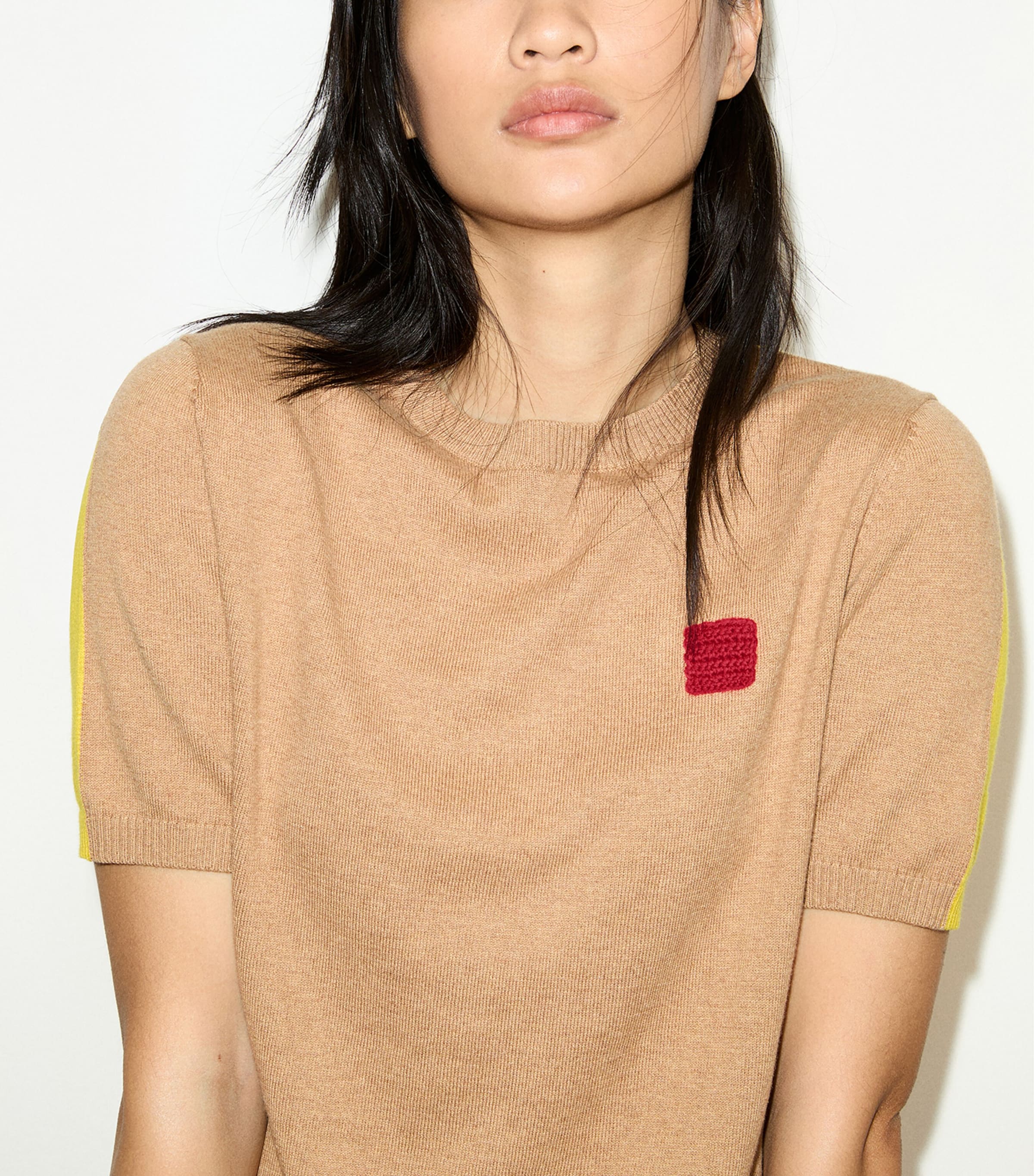 MAX&Co. Womens Cotton-Cashmere Reversible Short-Sleeve Sweater Camel Image 4