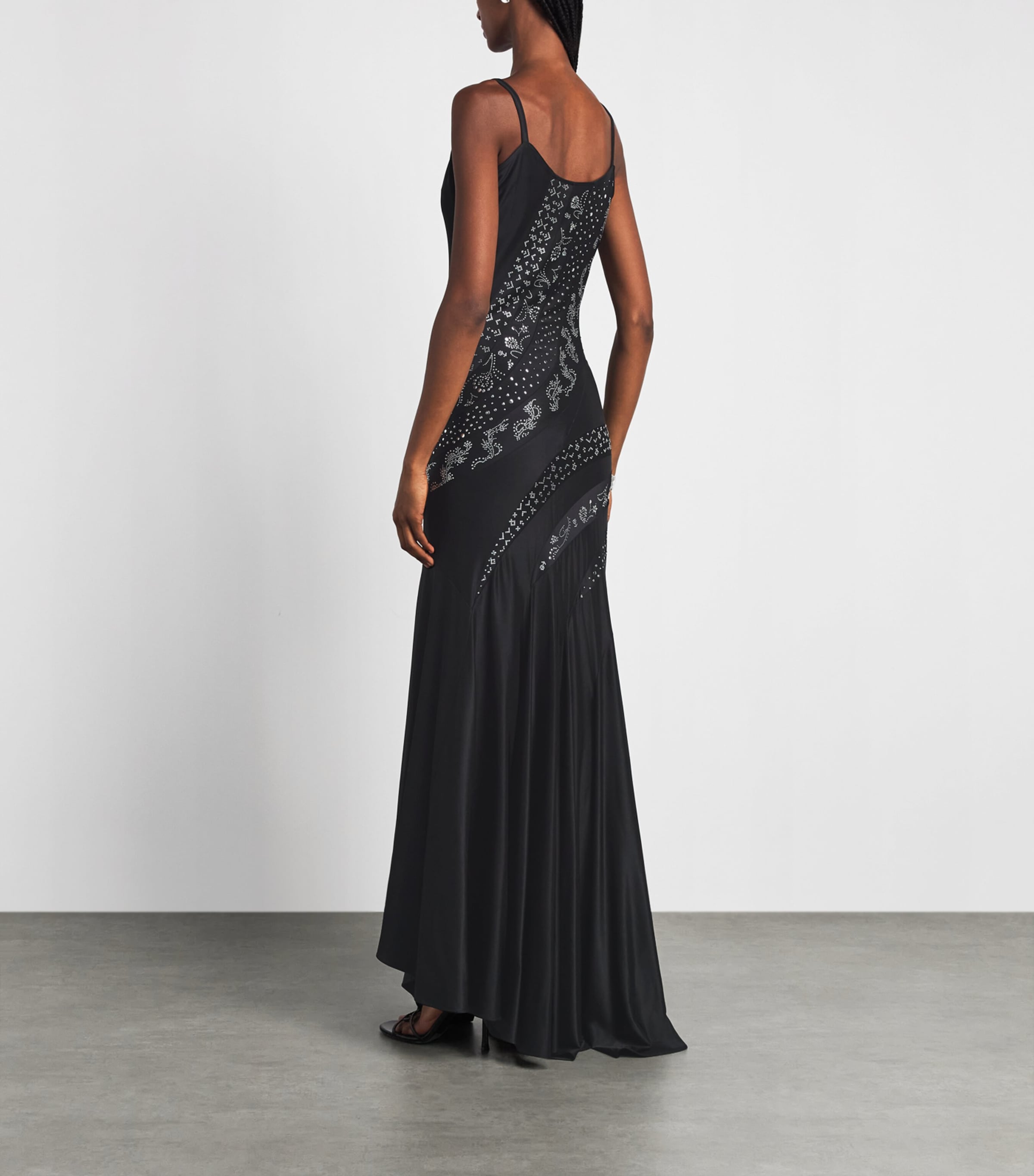 Rabanne Womens Asymmetric-Hem Embellished Gown Black Image 4