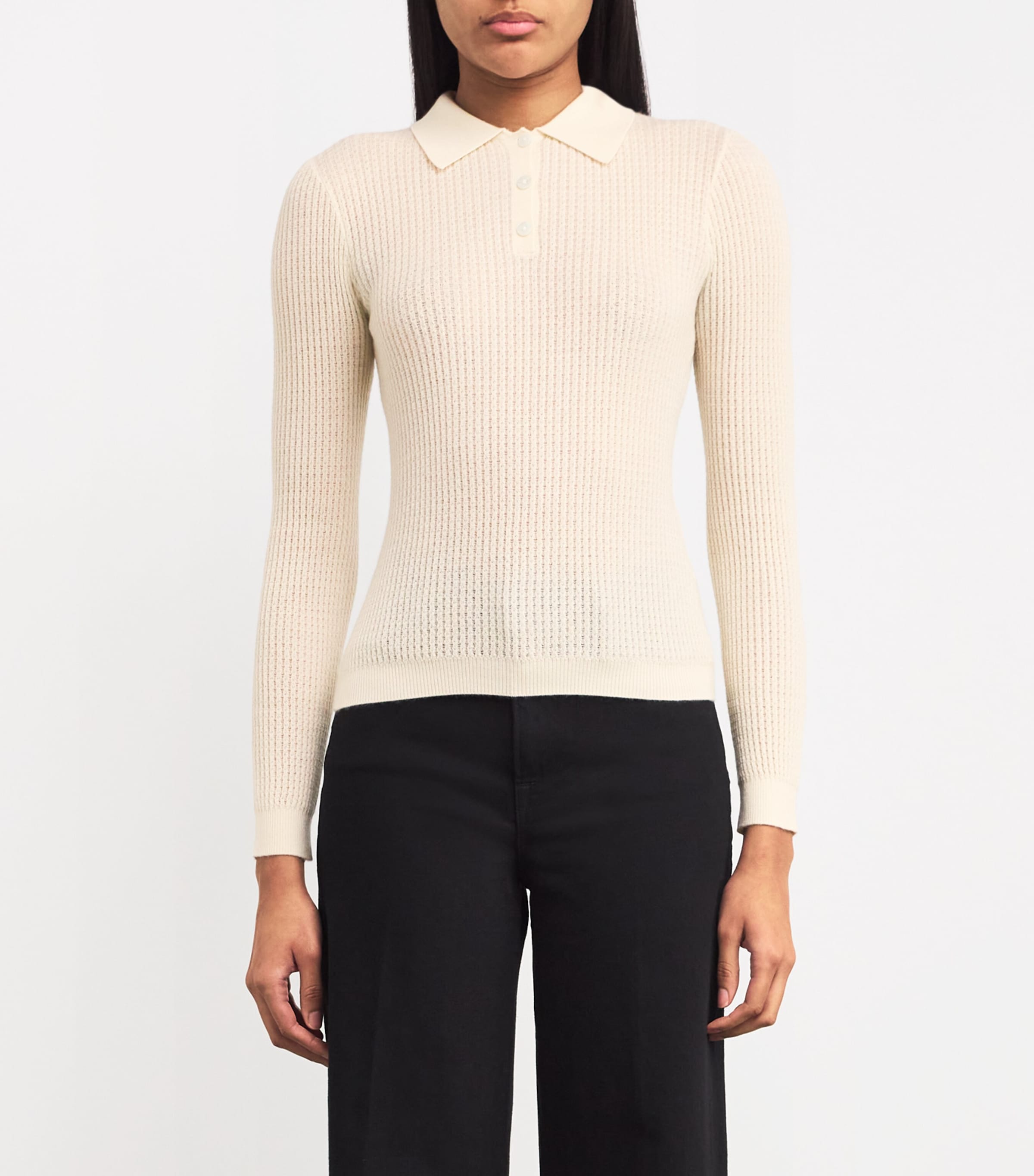 Cashmere Shrunken Polo Shirt CREAM Image 3