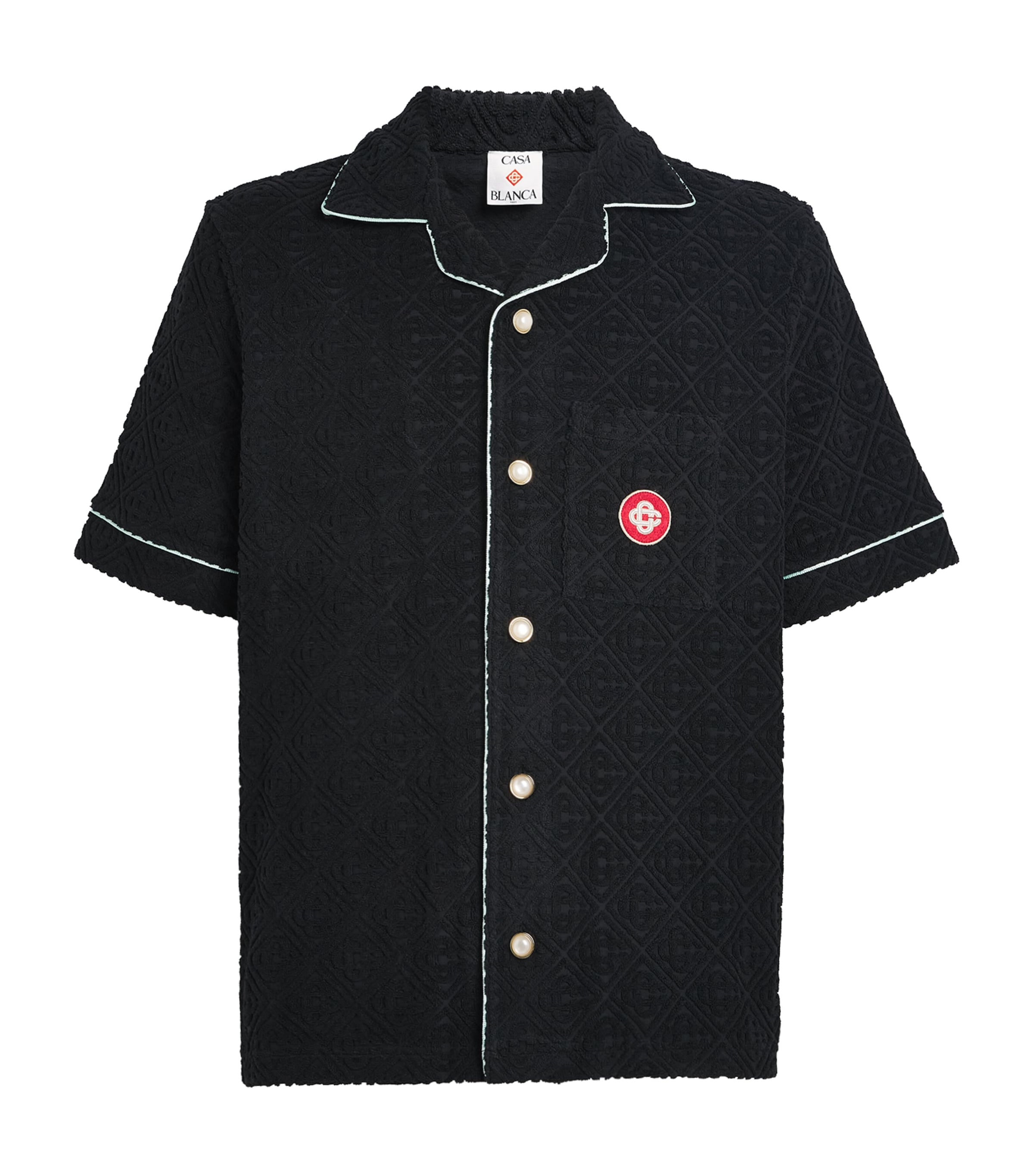 Casablanca Black Shirt With Classic Lapels And All-over Embossed Monogram In Black