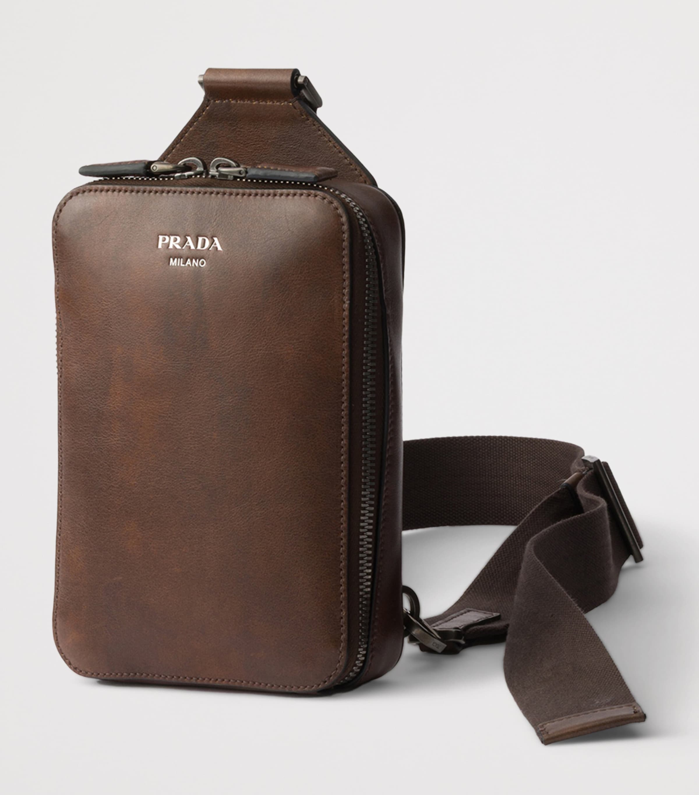 Prada Leather Brique Cross-Body Bag Brown Image 3