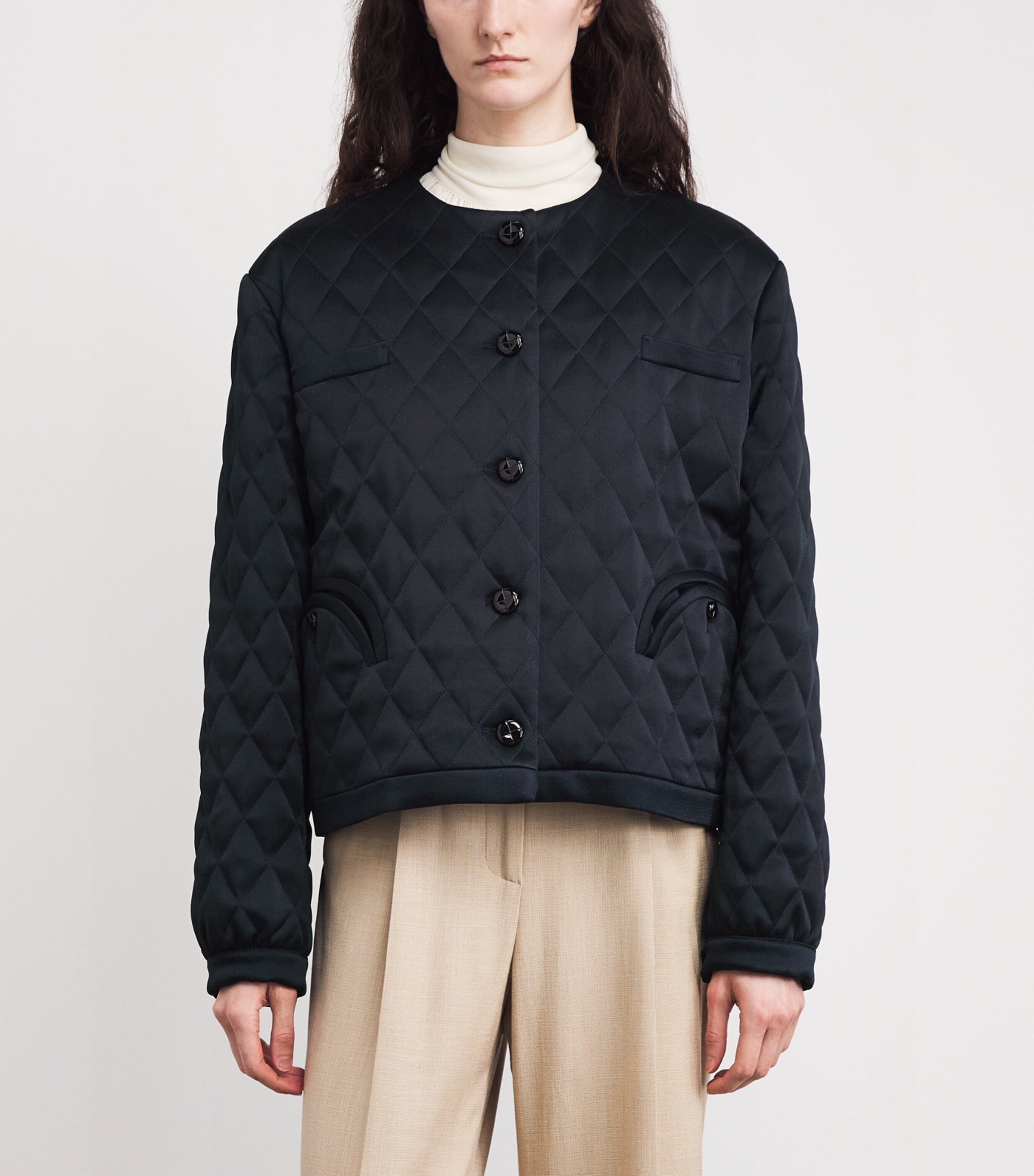 Quilted Gliss Cropped Jacket 0017 DARK NAVY Image 3