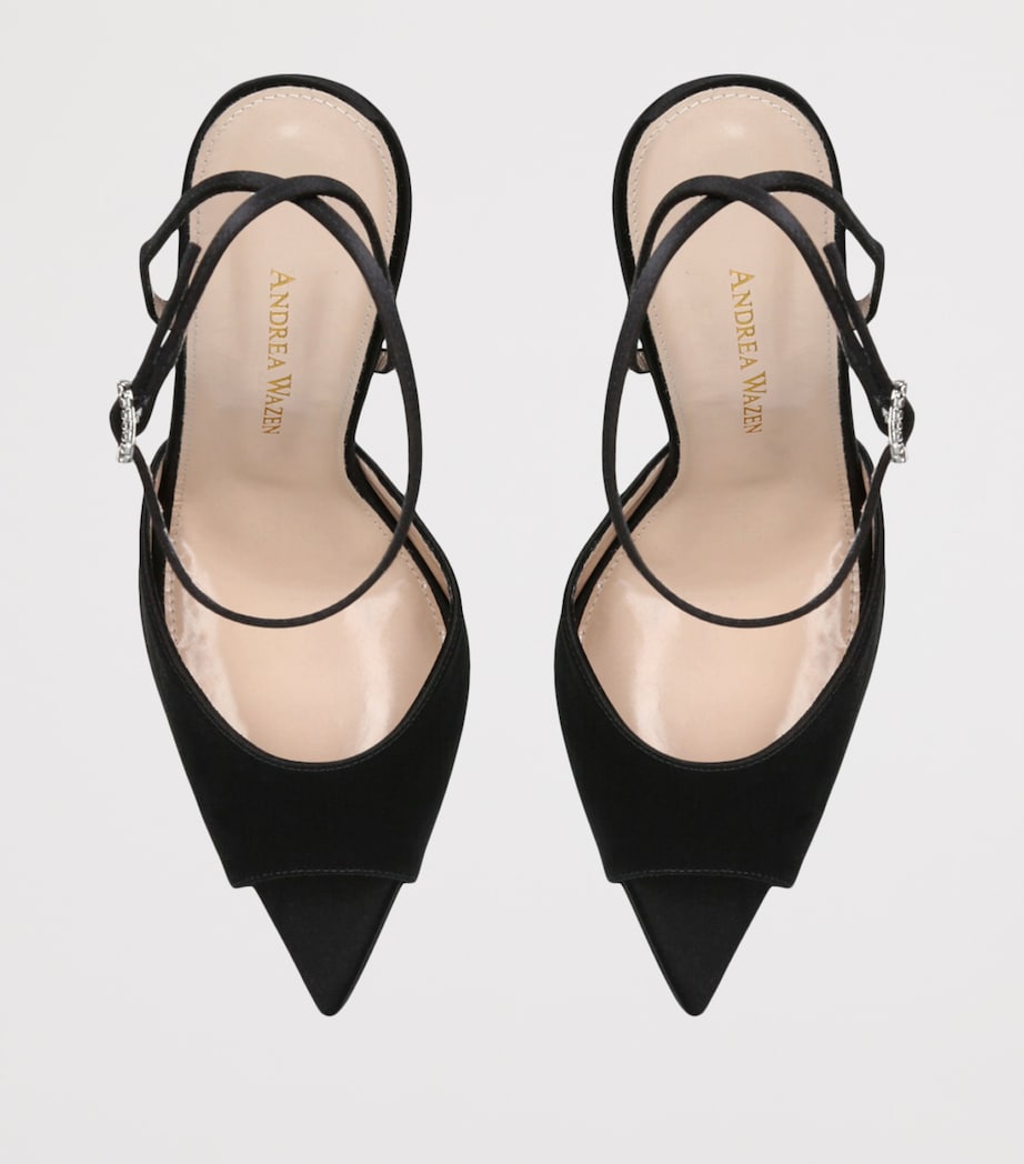 Andrea Wazen Satin Loulou Wedge Sandals 105 Black Image 4