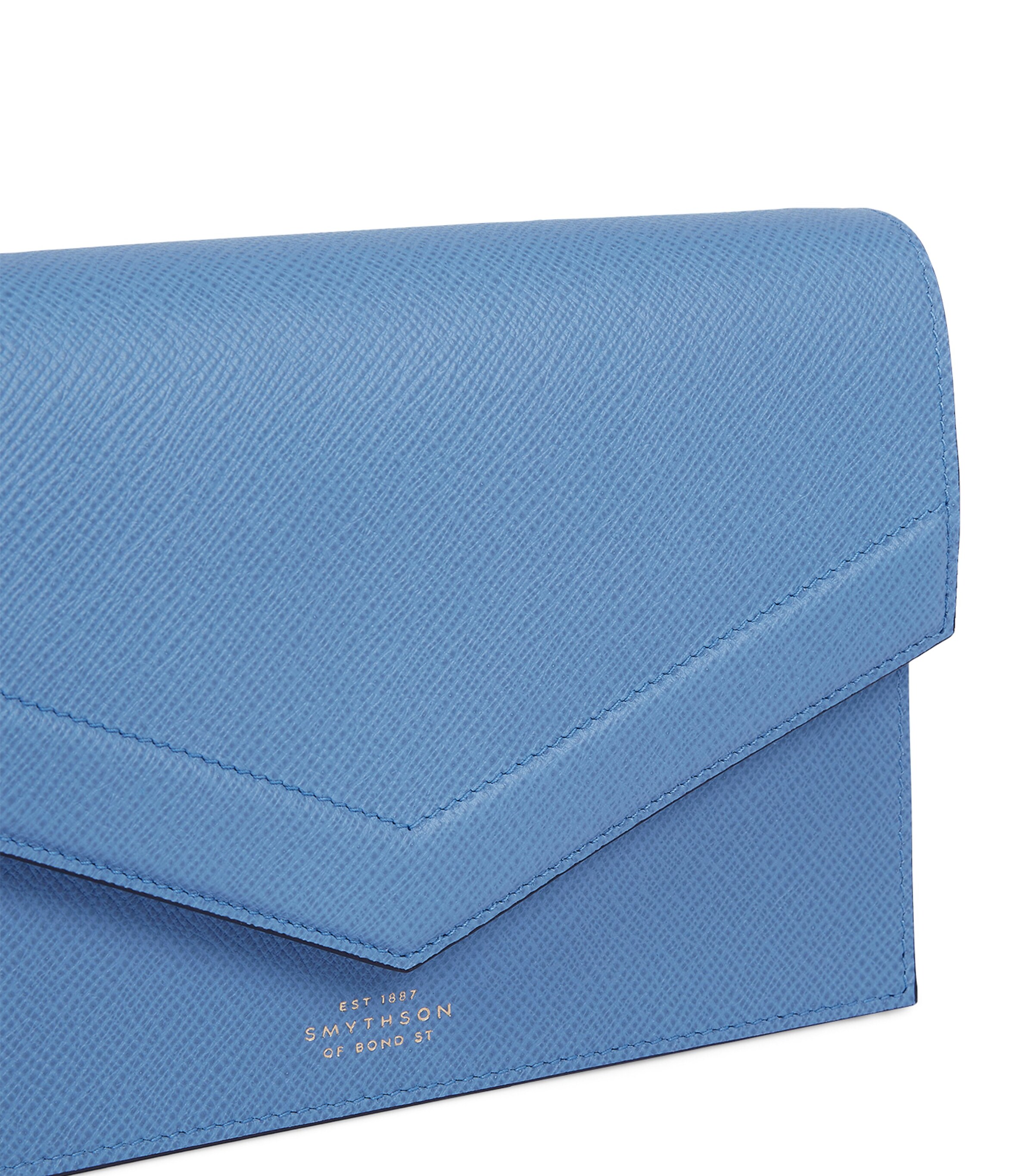 Smythson Panama Leather Envelope Cross-Body Bag Nile Blue Image 5