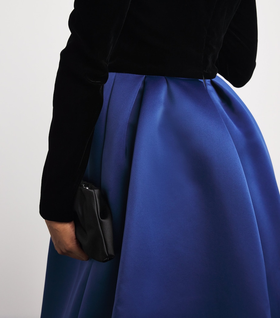 Velvet-Satin Off-The-Shoulder Midi Dress 037 DARK NAVY MULTI Image 6