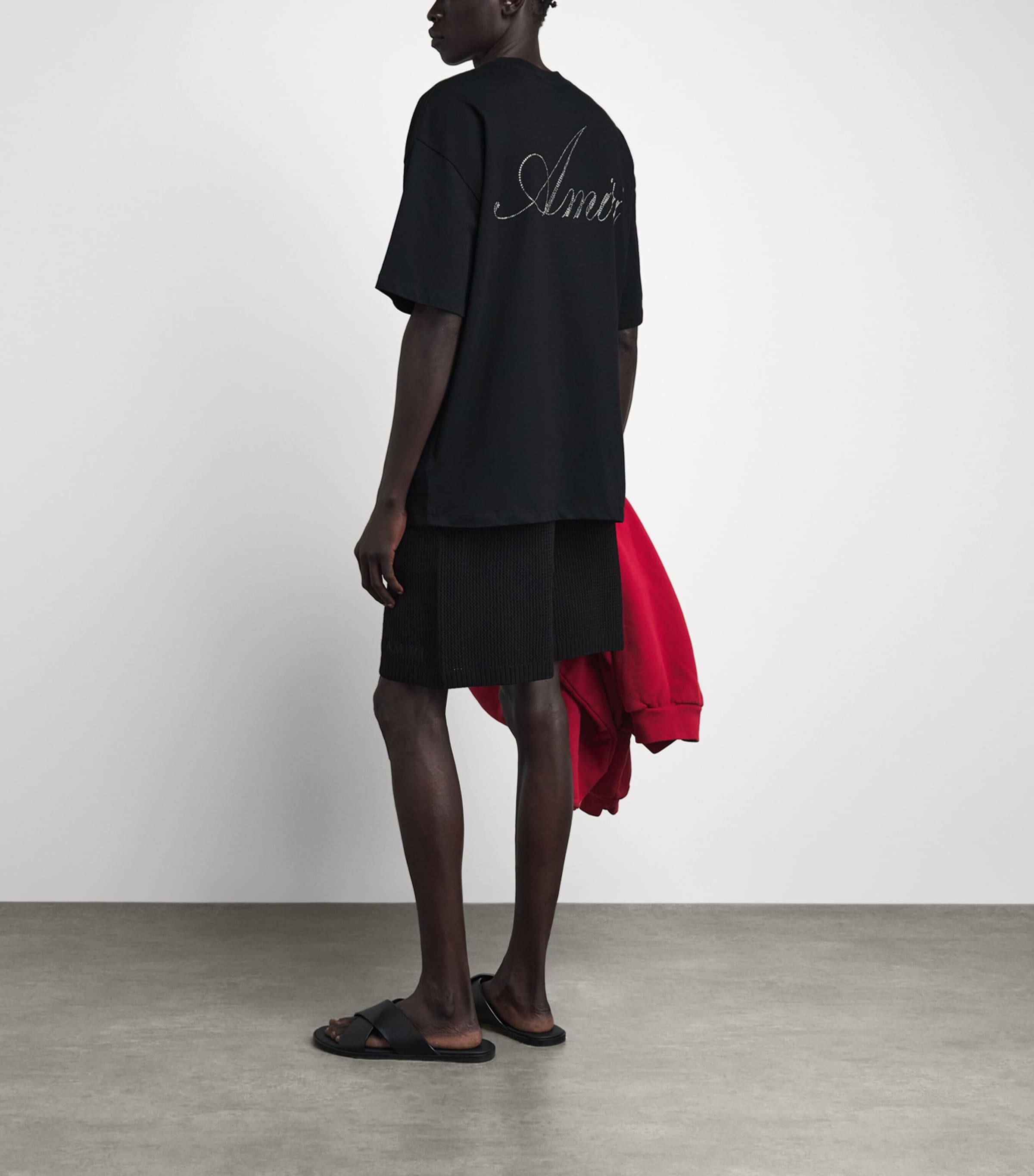 AMIRI Mens Cotton Crystal Logo T-Shirt Black Image 2