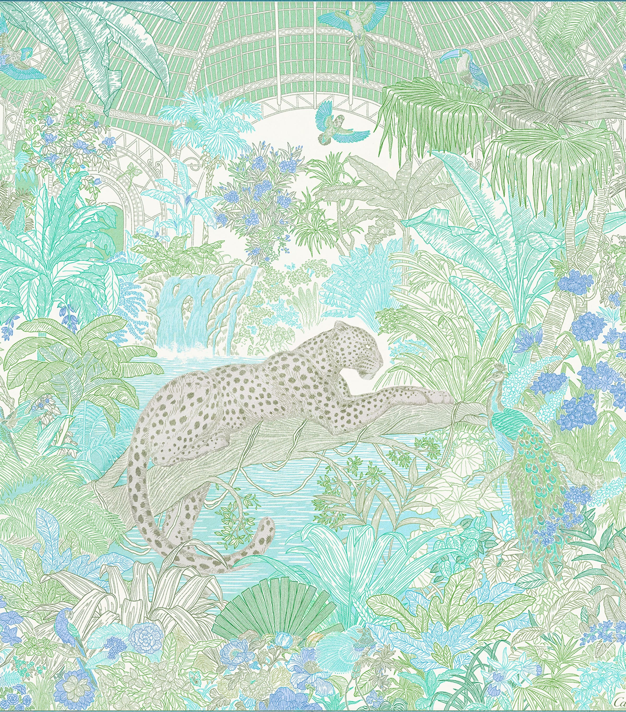 Cartier Silk Panthère Greenhouse Scarf Sage Green Image 2