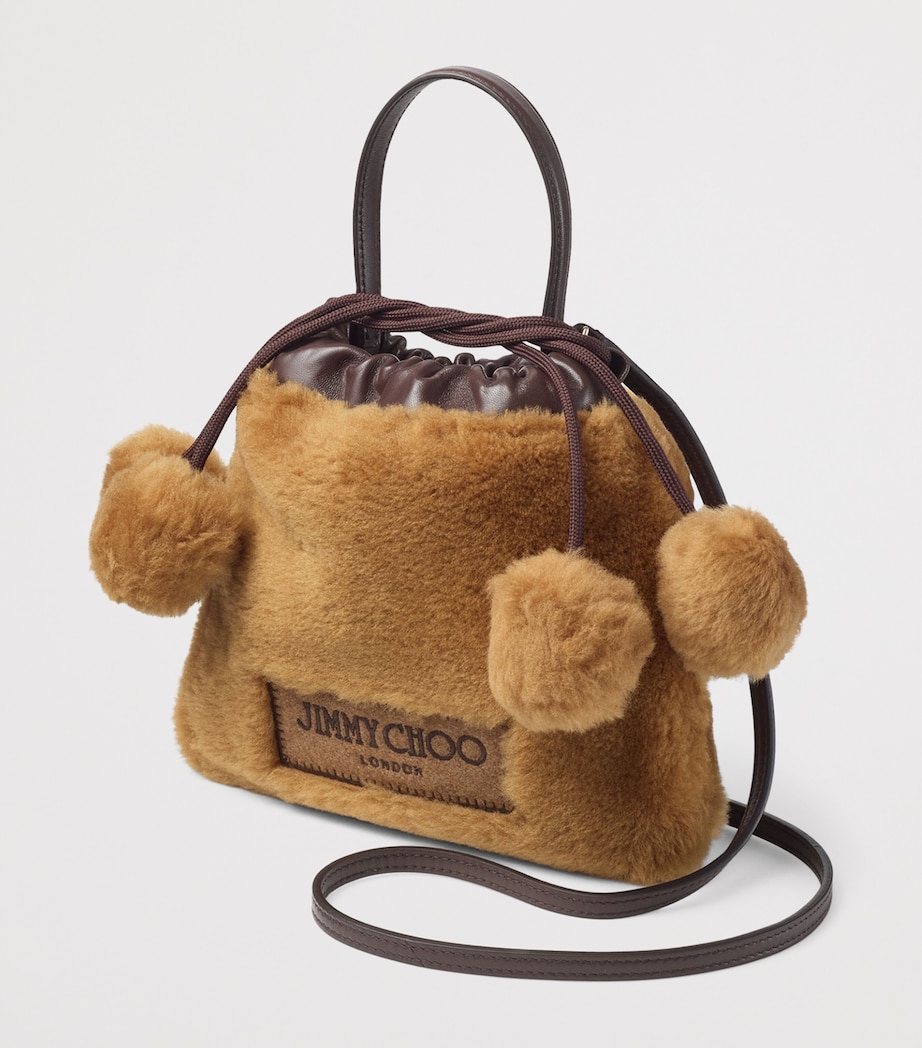 Jimmy Choo Shearling Drawstring Pouch Teddy/chocolate/ligh Image 3