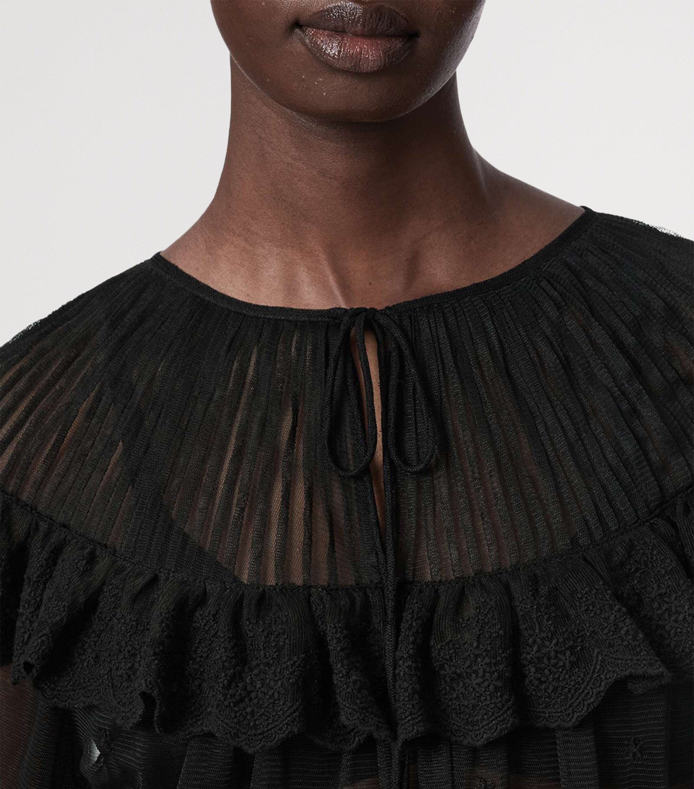 AllSaints Womens Mesh Trixie Blouse Jet Black Image 7