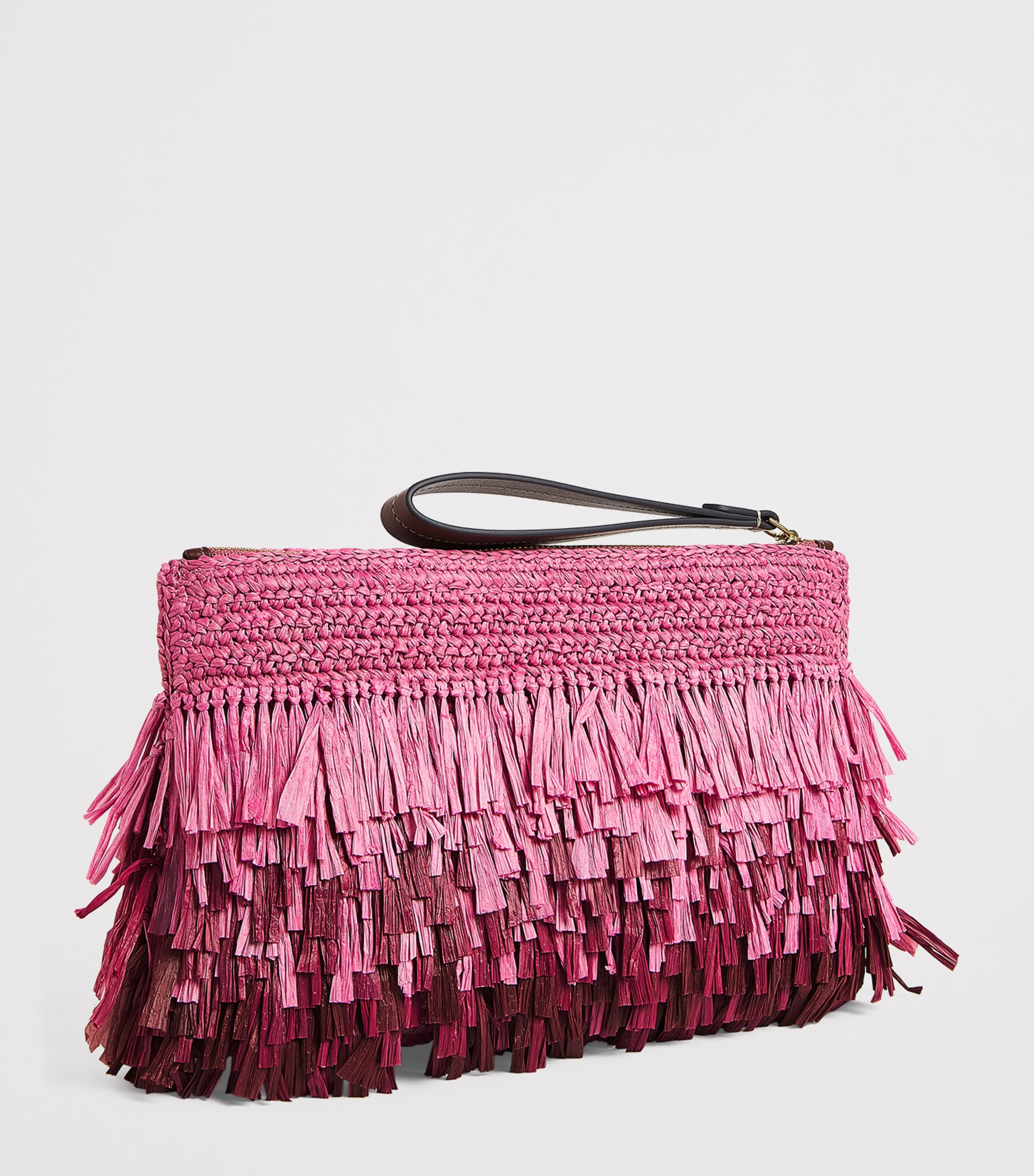 Anya Hindmarch Pink Straw Shag Clutch Bag | Harrods UK