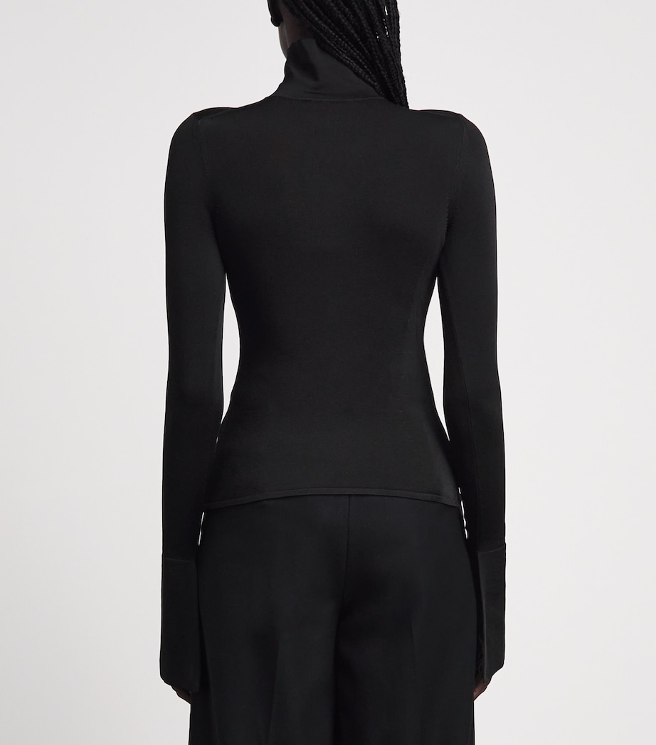 Brandon Maxwell Womens Knitted Funnel-Neck Long-Sleeve Top Black Image 5