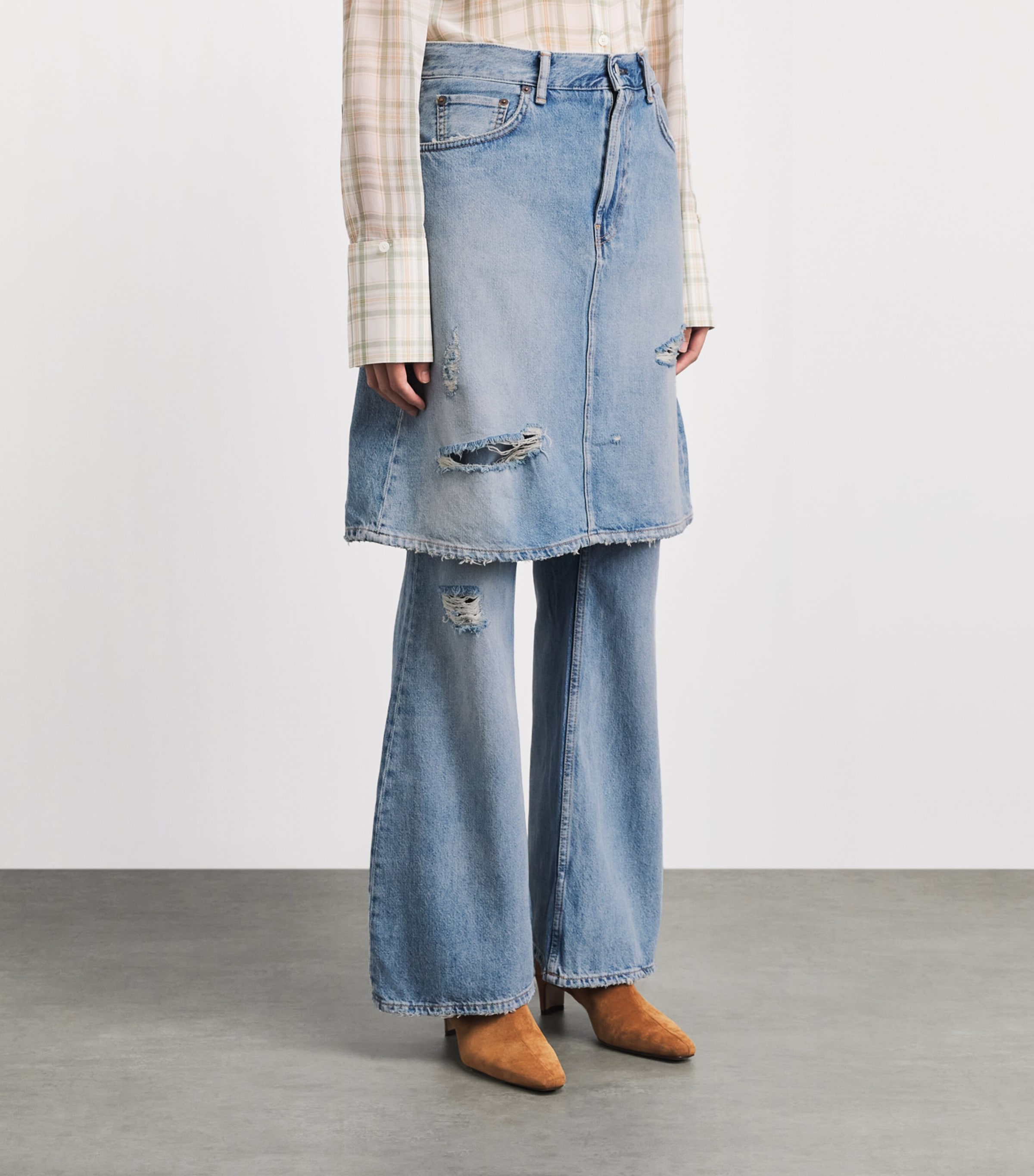 Acne Studios Womens Layered Wide-Leg Mid-Rise Jeans Light Blue Image 4