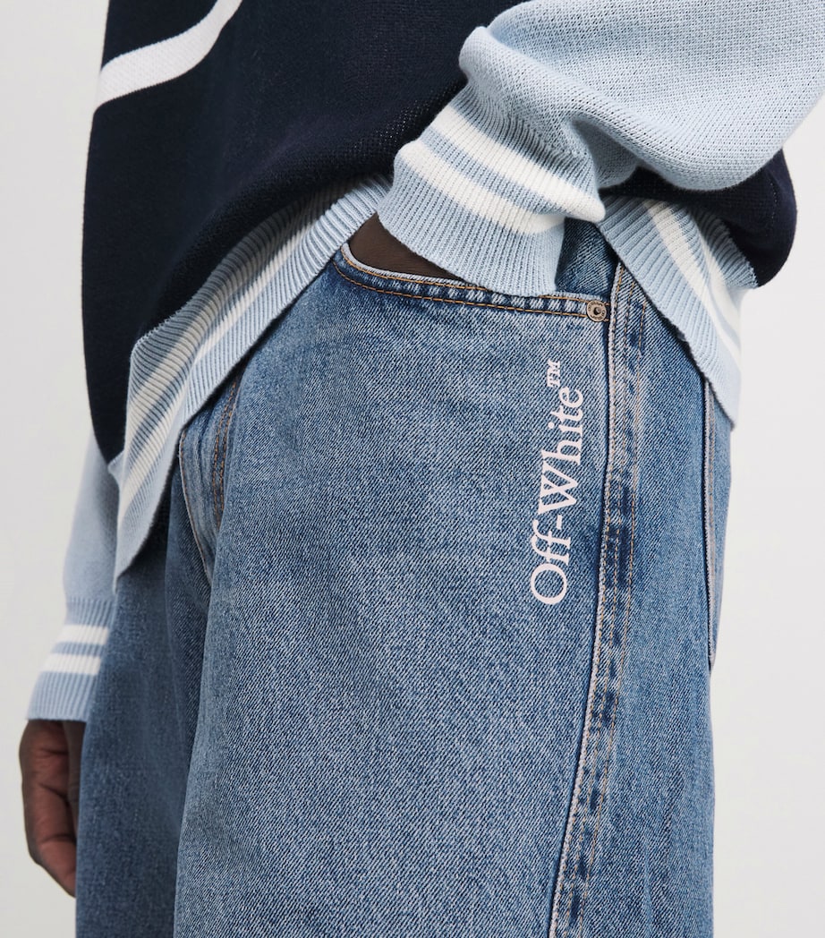Off-White Mens Half Arrow Twist Wide-Leg Jeans Light Medi Image 3