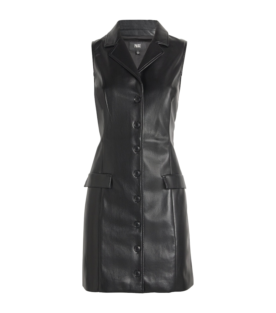 paige leather dress Paige Jet Black Knit Bodice Faux Leather A-Line Dress XL / Black