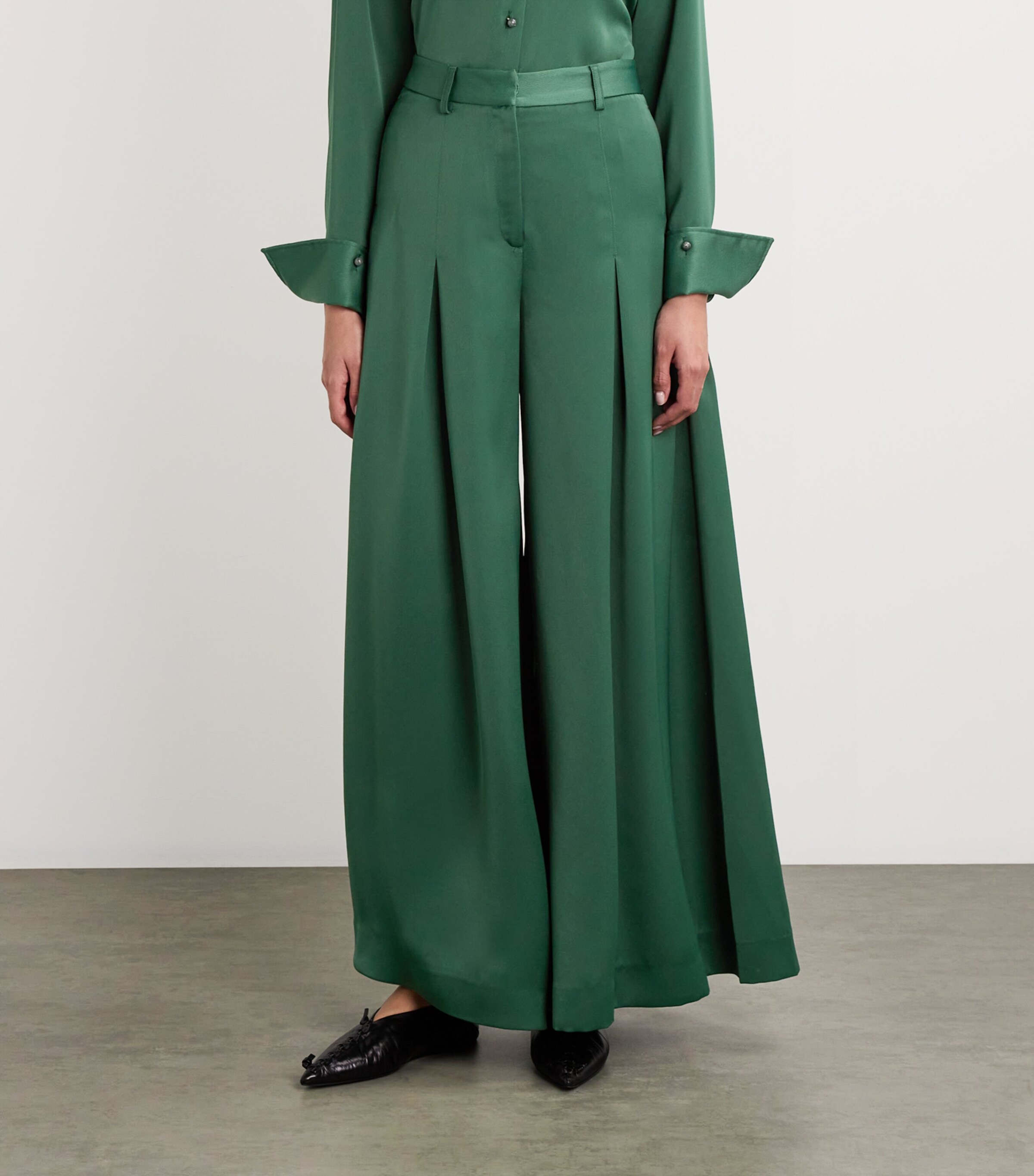 Palmer//Harding Womens Wool-Blend Honesty Opens Trousers Green Satin Image 3