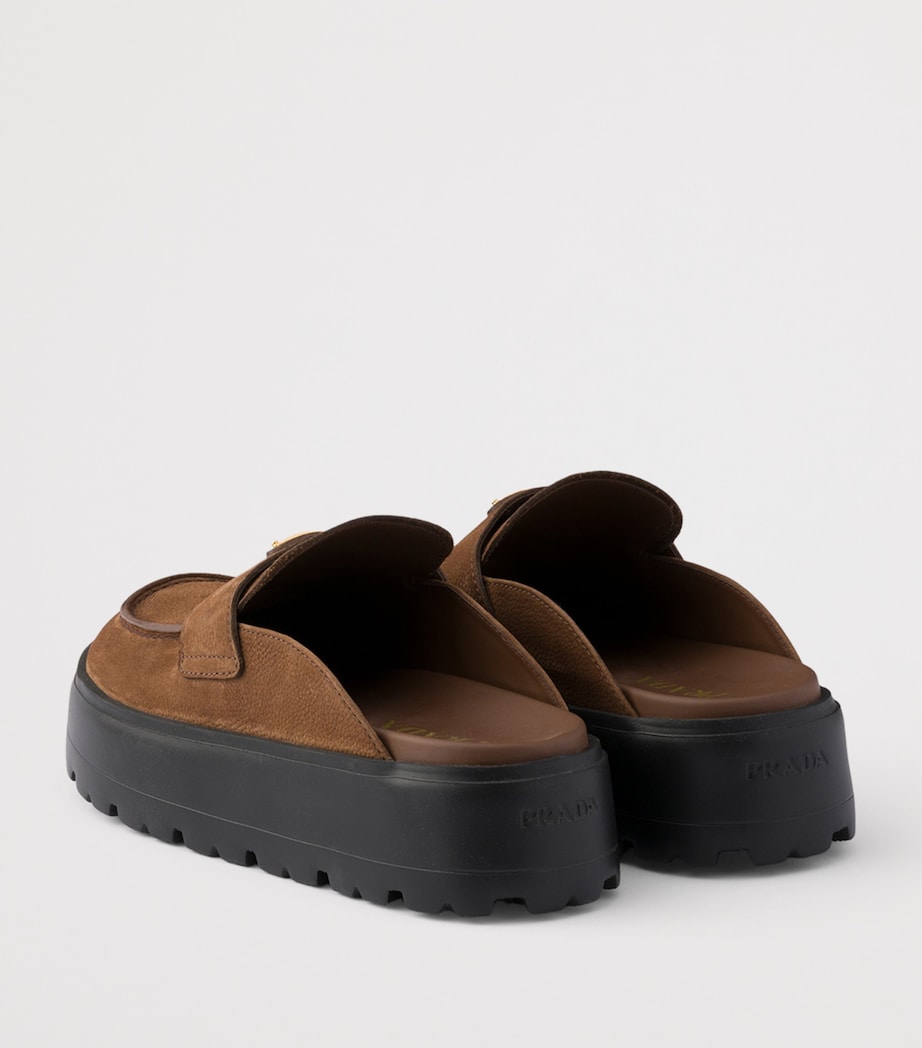 Prada Nubuck Leather Flatform Mules Brown Image 4