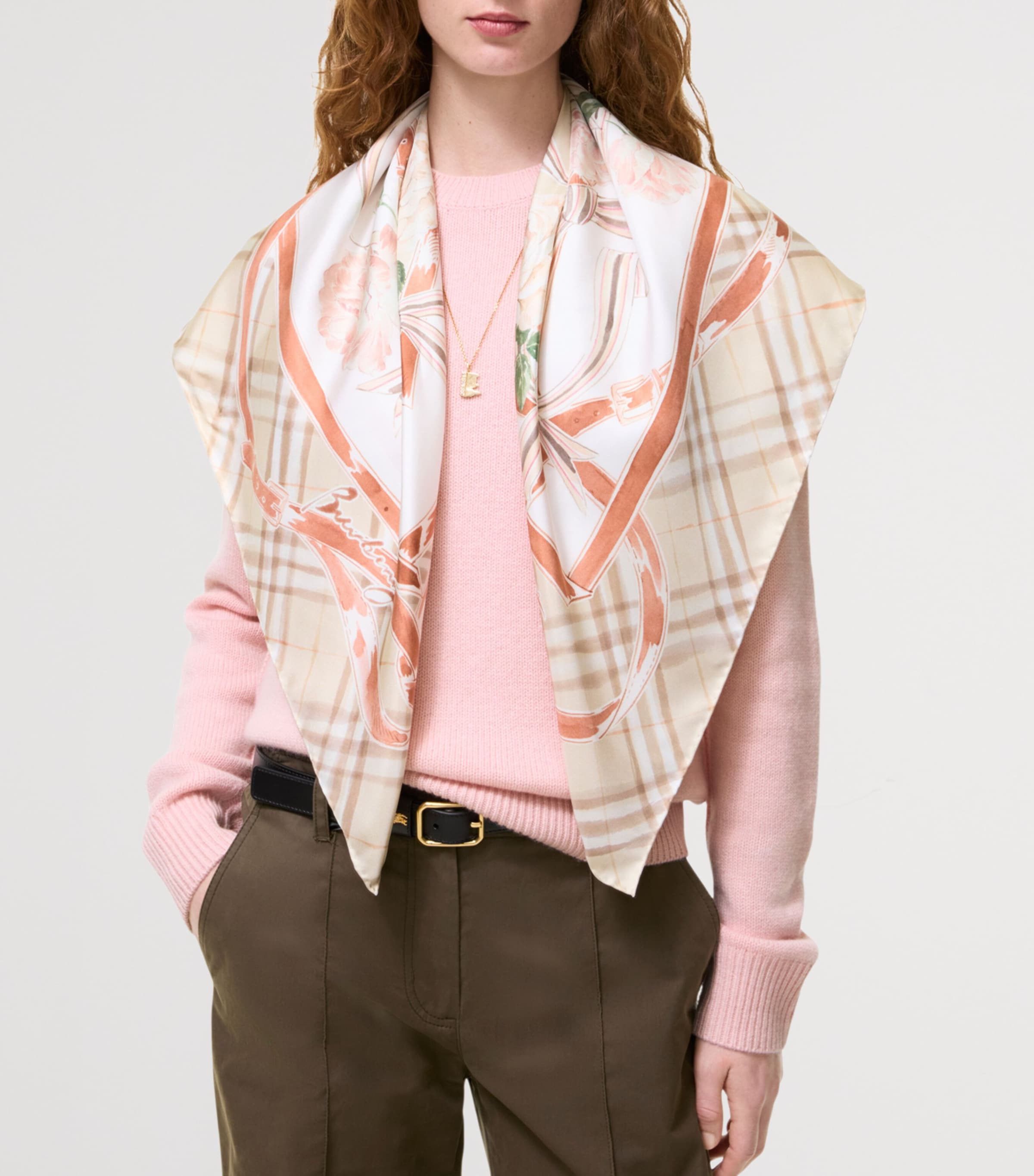 Burberry Silk Rose Check Scarf Honey Beige Image 3