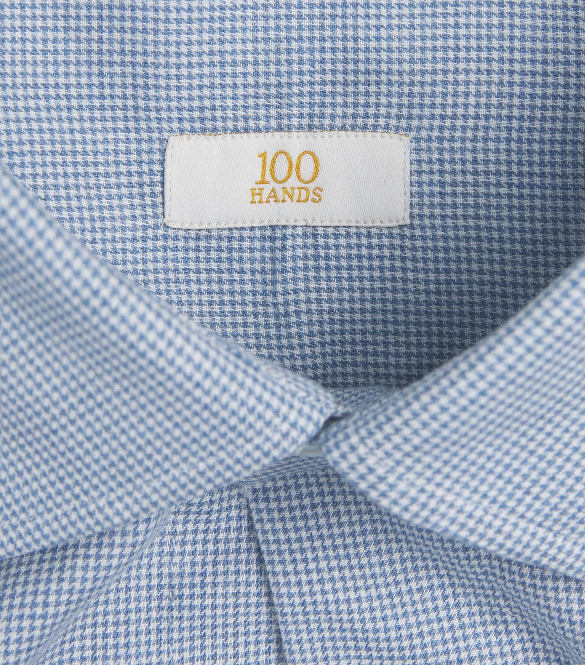 100HANDS Mens Cotton Houndstooth Shirt Blue Melange Image 6