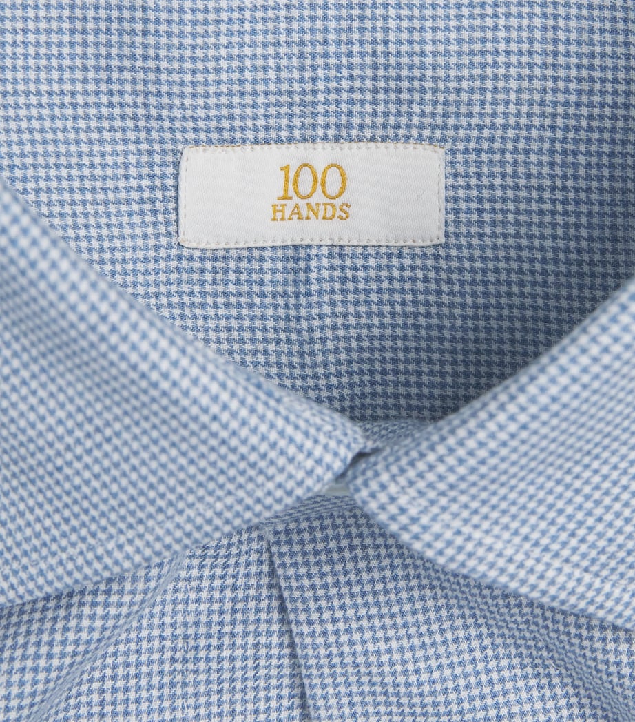 100HANDS Mens Cotton Houndstooth Shirt Blue Melange Image 6