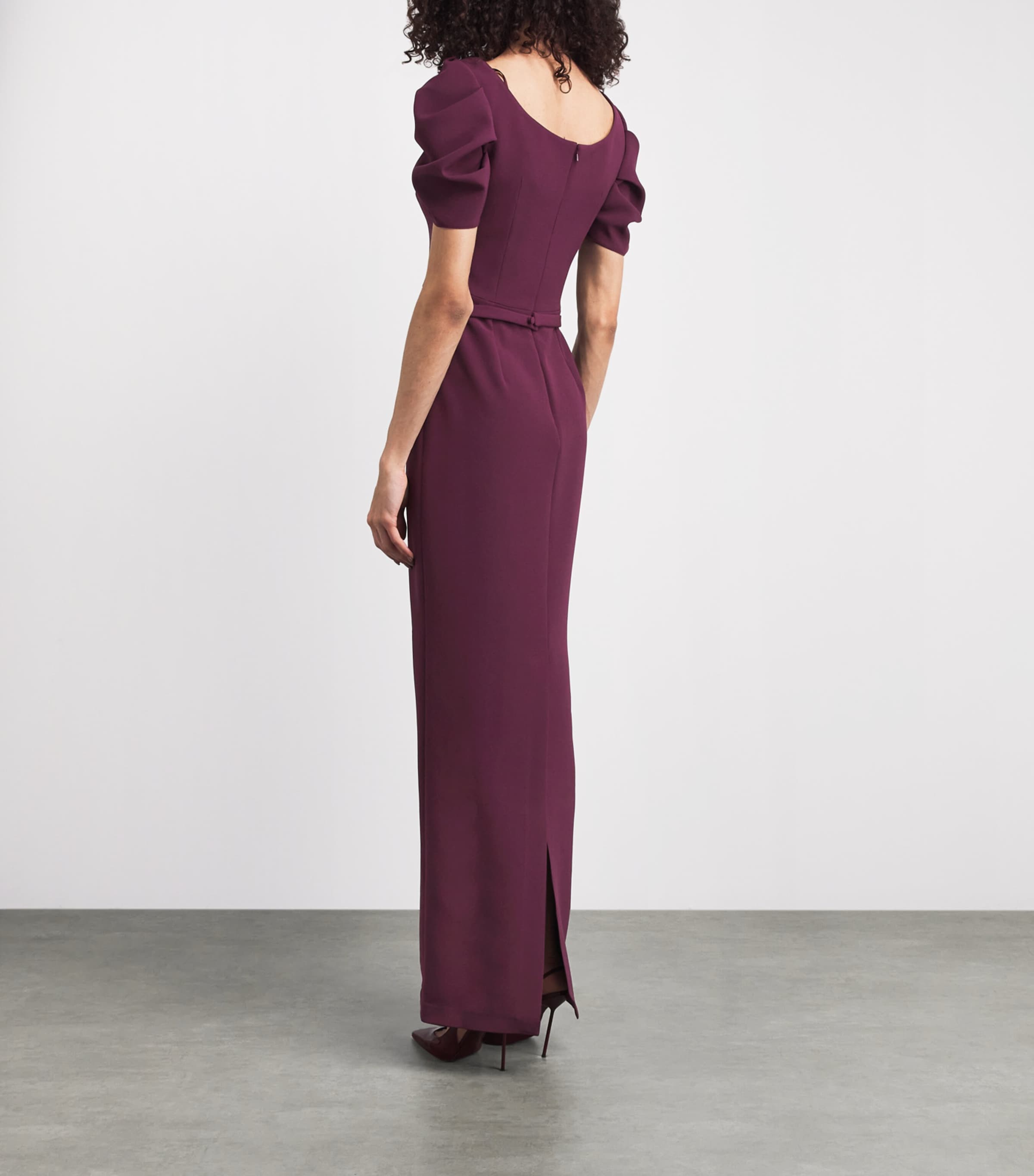Safiyaa Womens Ruched-Sleeve Belted Gown Bordeaux W Yellow Image 4