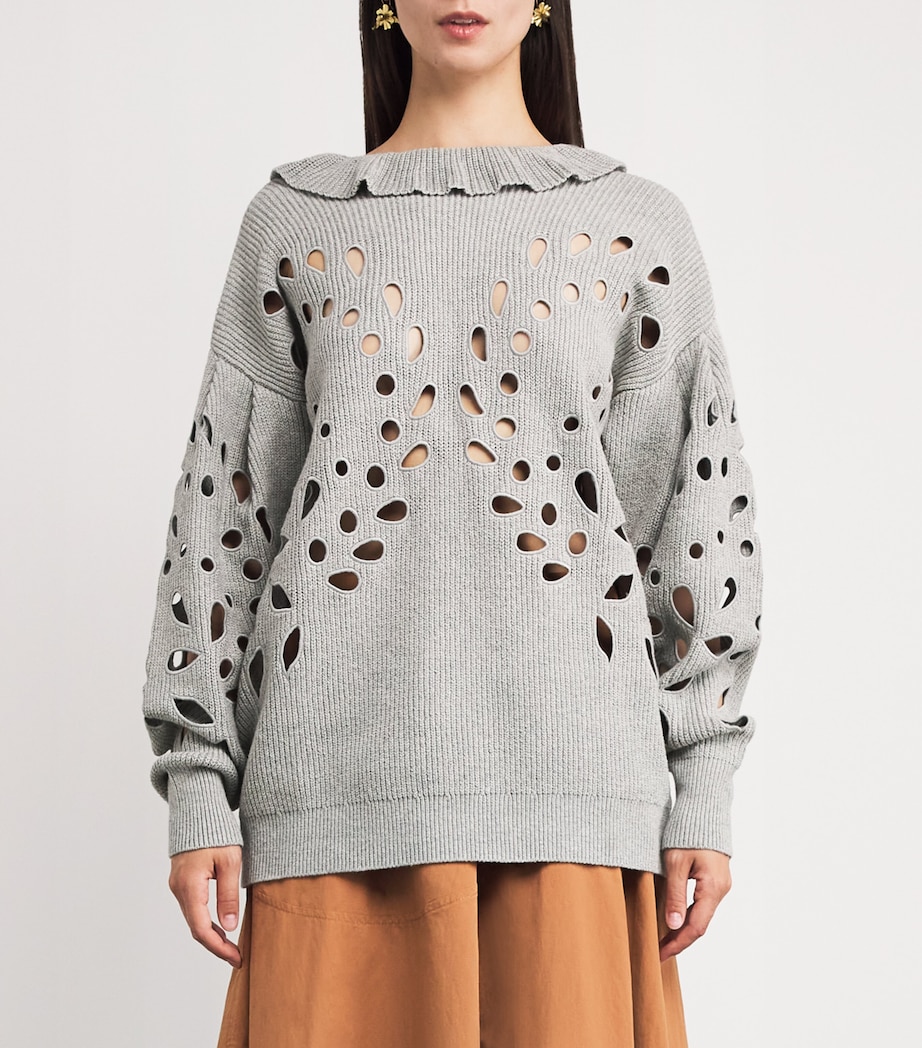 Cotton-Blend Cut-Out Francia Sweater GREY MELANGE Image 3
