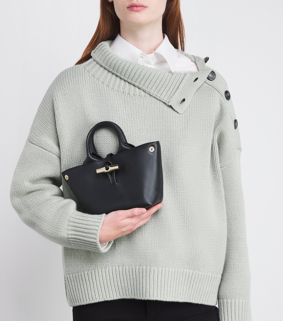 Longchamp Extra Small Leather Le Roseau Top-Handle Bag Black Image 2