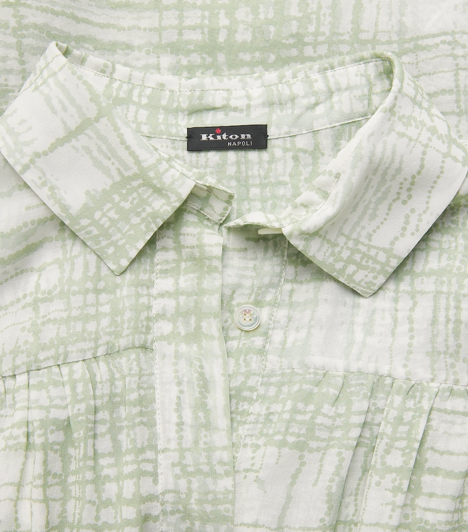 Kiton Womens Silk Printed Midi Shirt Dress Mint Green Image 6