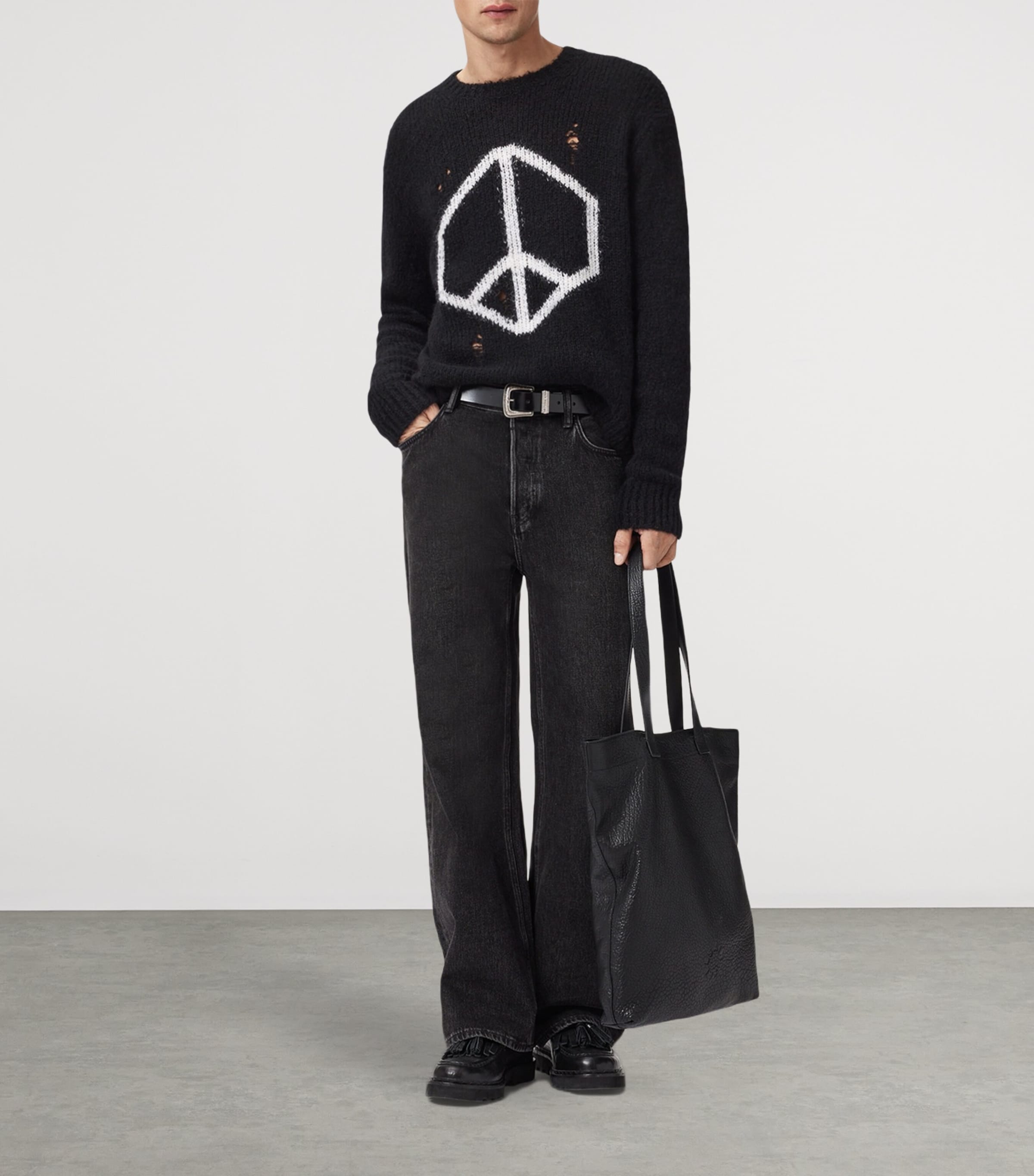 Distressed Message Sweater BLACK Image 3