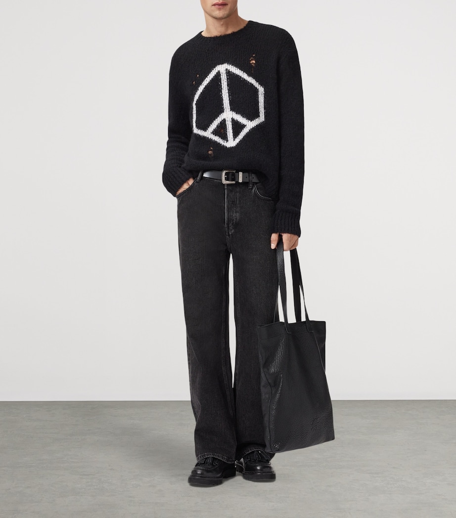 Distressed Message Sweater BLACK Image 3