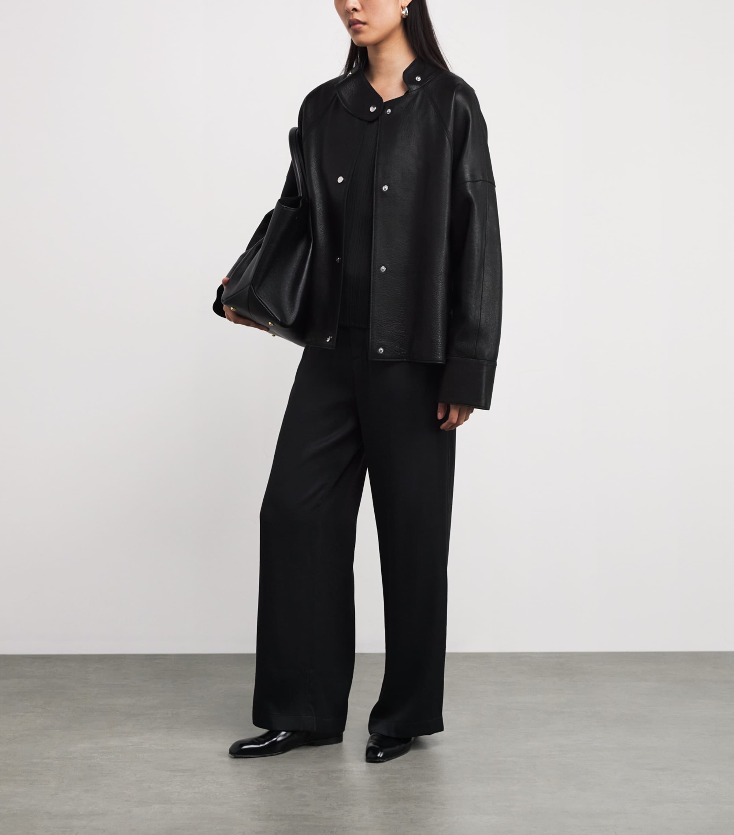 Salem Oversized Leather Jacket 001 BLACK Image 2