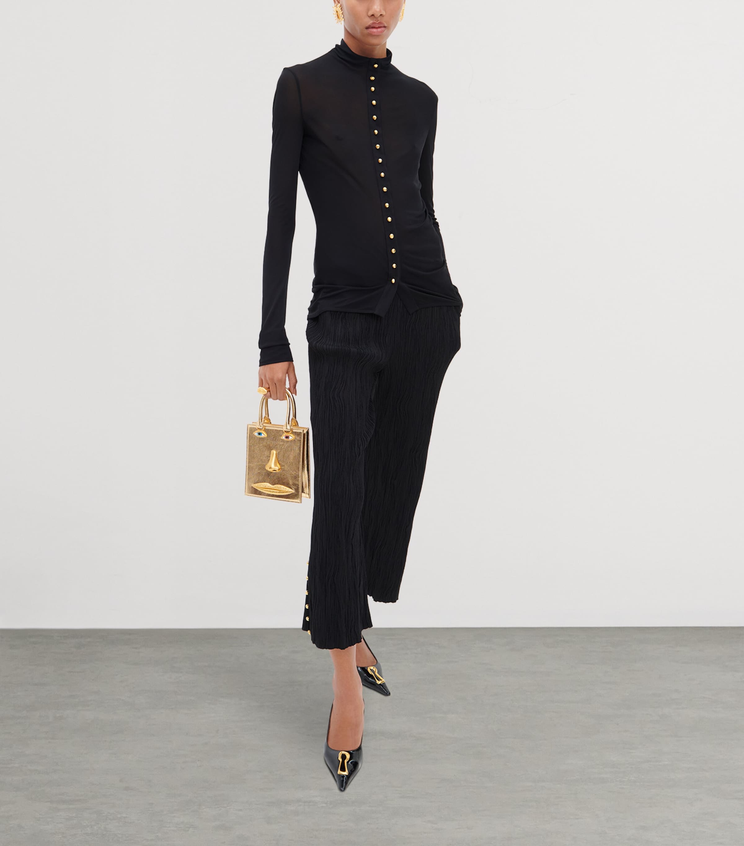 Schiaparelli Mini Metallic Leather Face Top-Handle Bag Gold Image 2