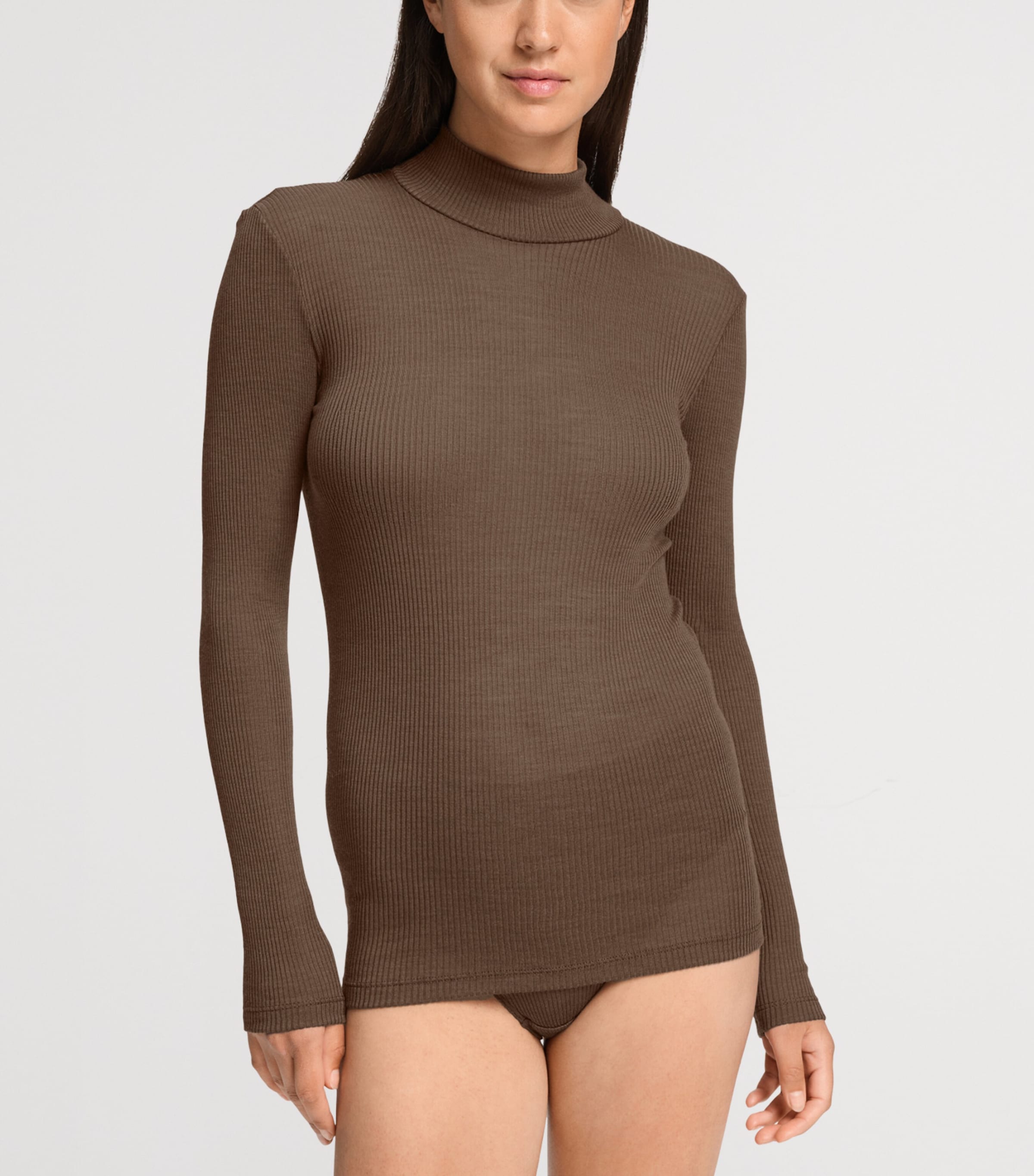 Hanro Womens Wool-Silk Funnel-Neck Top Natural Teak Image 4