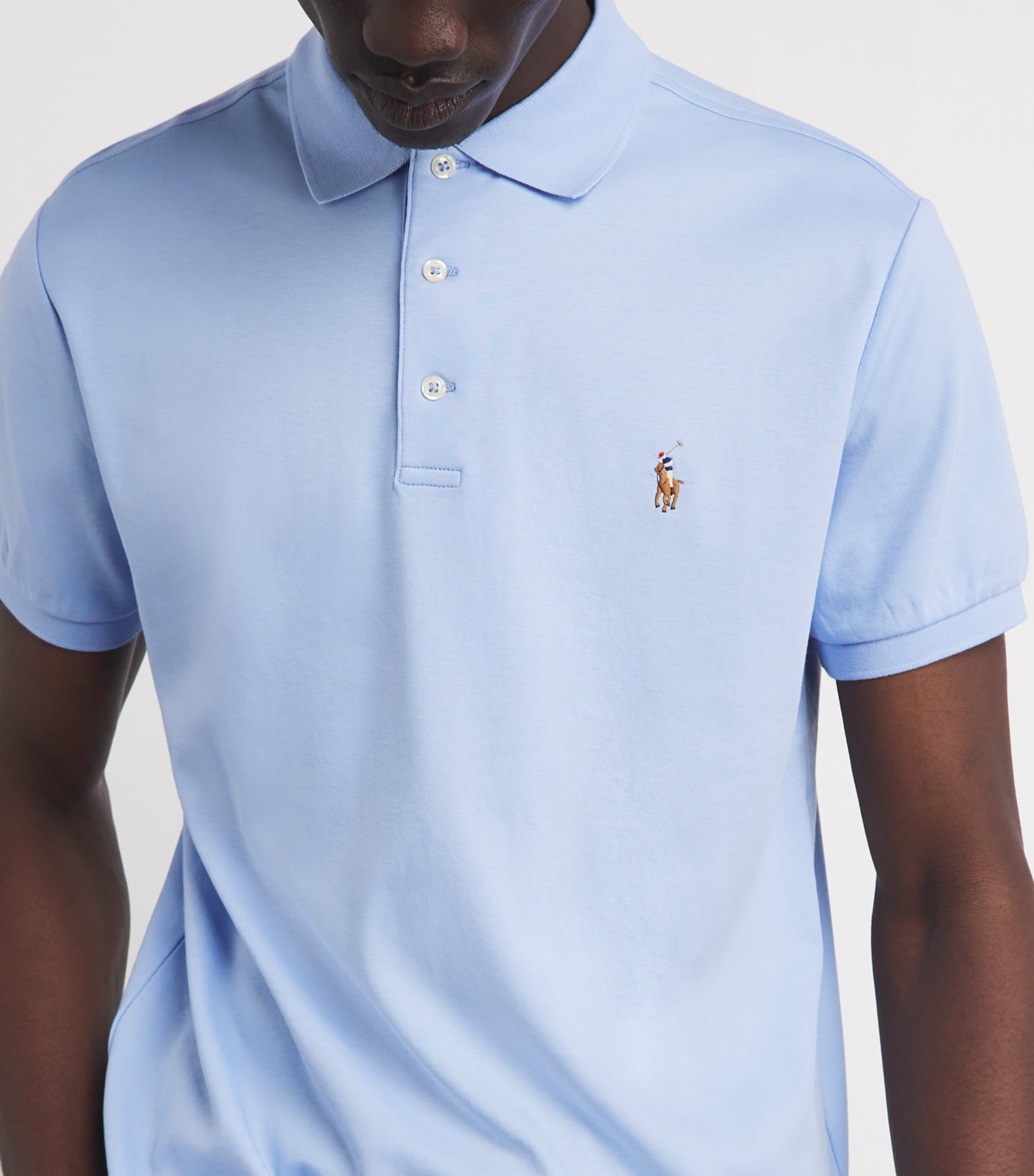 Polo Ralph Lauren Mens Cotton Slim-Fit Polo Shirt Pebble Blue Image 3