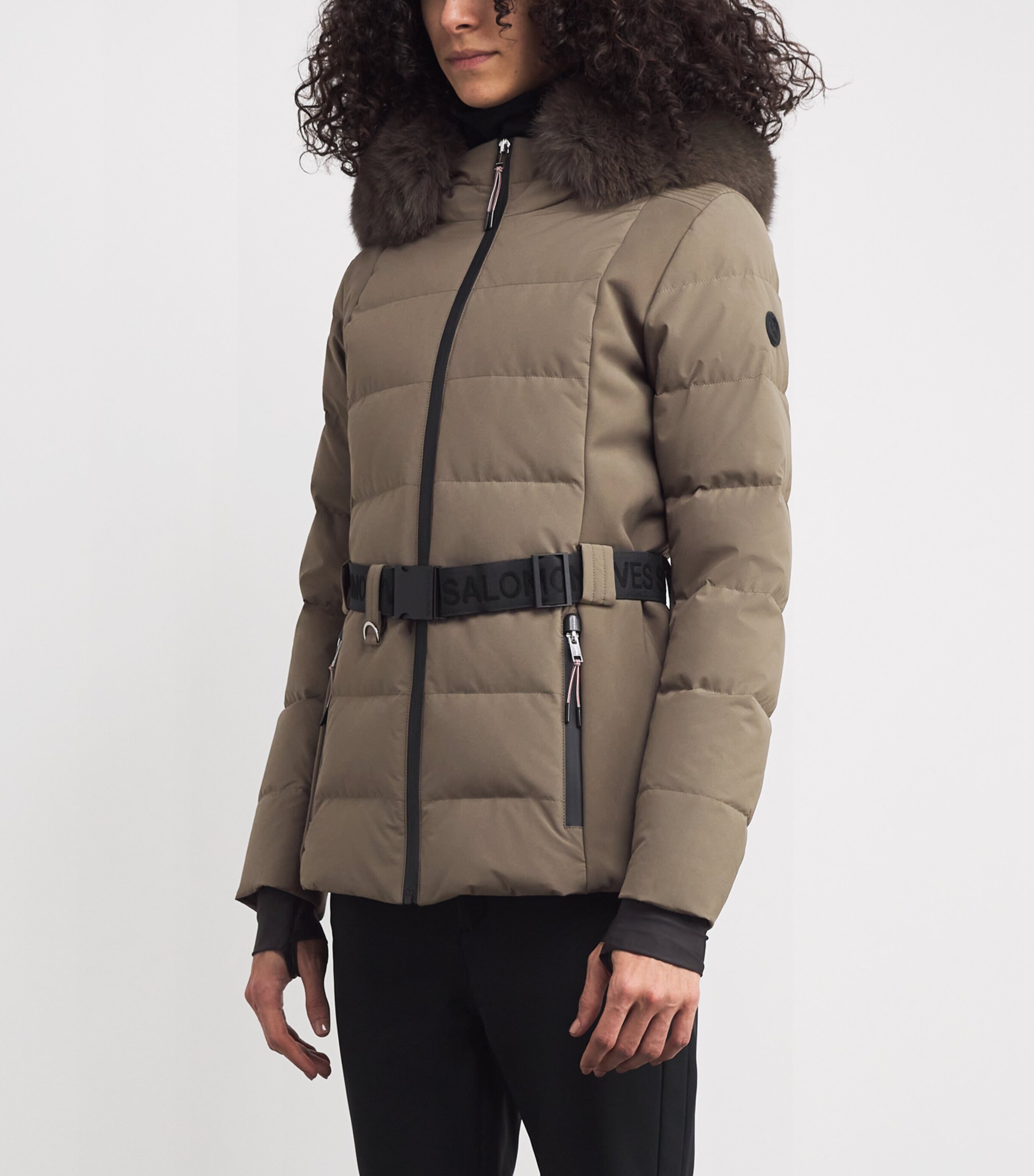 Down-Fox Fur Belted Ski Jacket A8207 Image 3