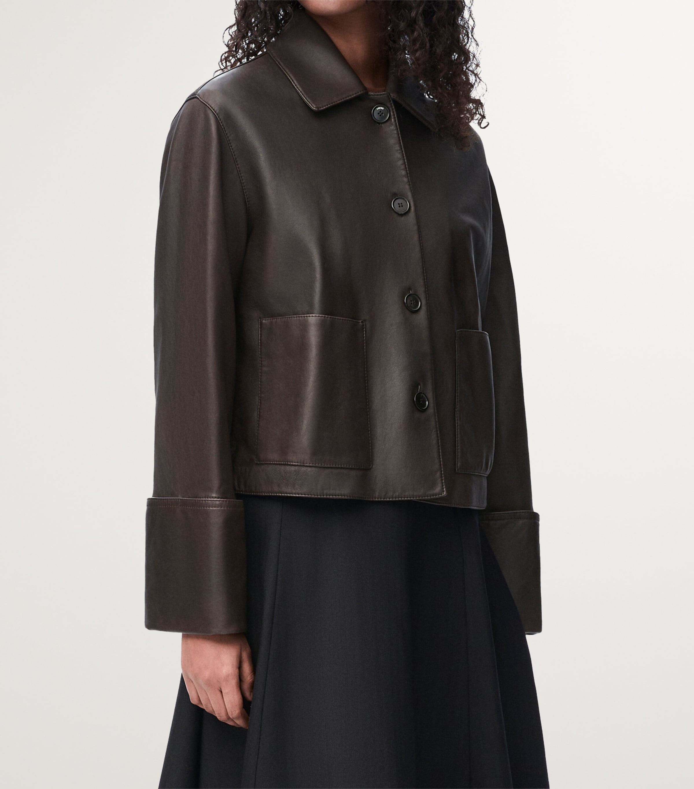 Leather Turn-Up Jacket BROWN Image 3