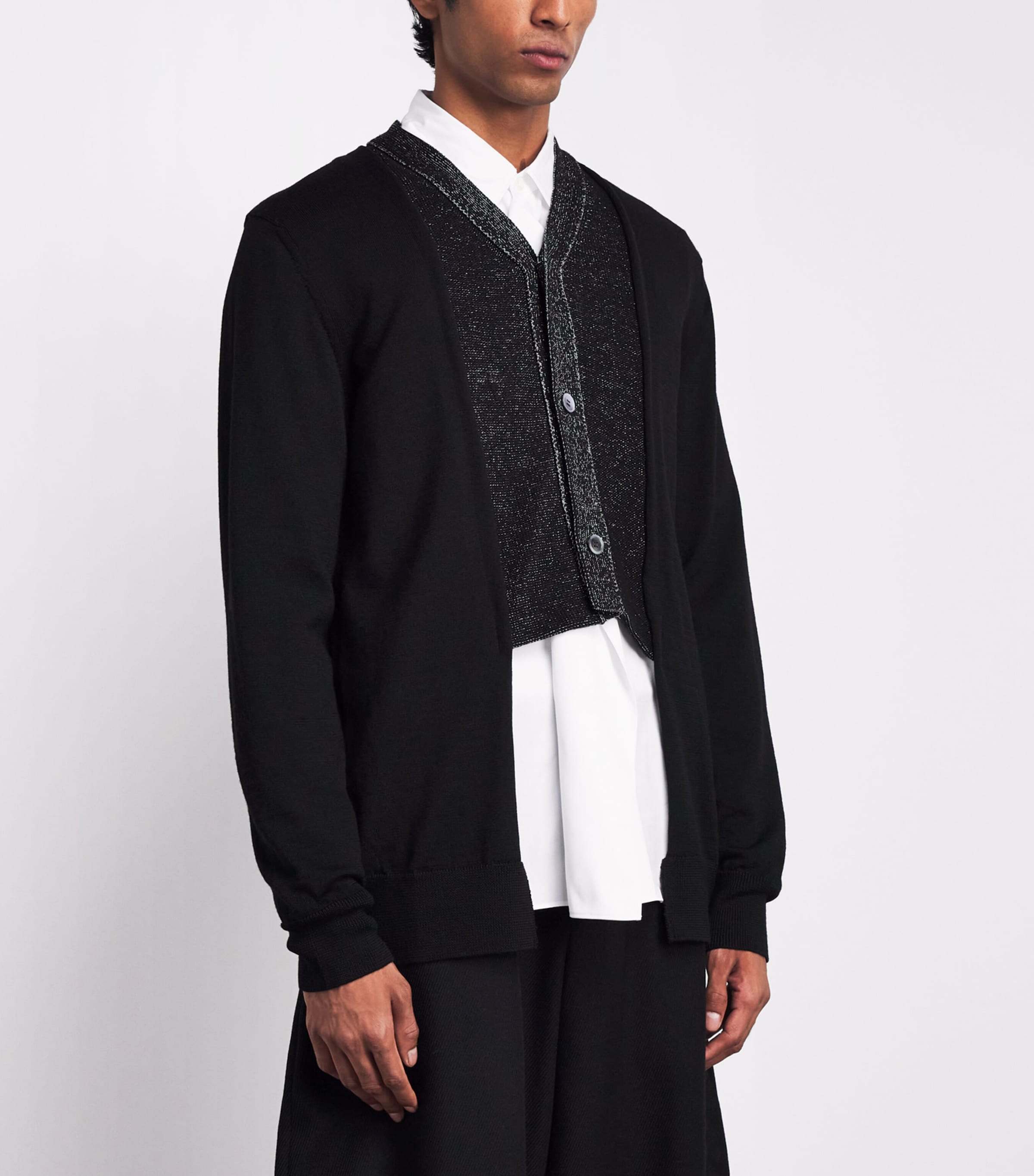 Comme Des Garçons Mens Wool Double-Layered Cardigan Blk X Blk/sil Image 4