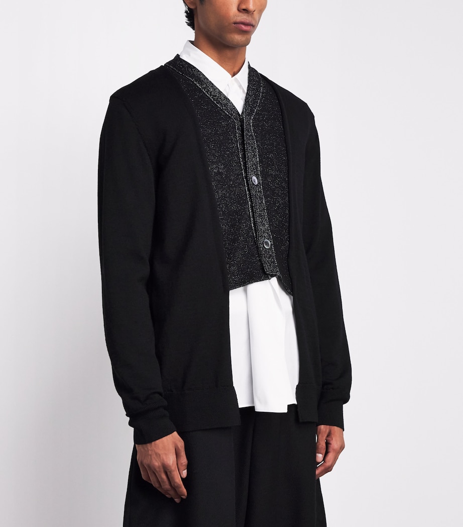 Comme Des Garçons Mens Wool Double-Layered Cardigan Blk X Blk/sil Image 4
