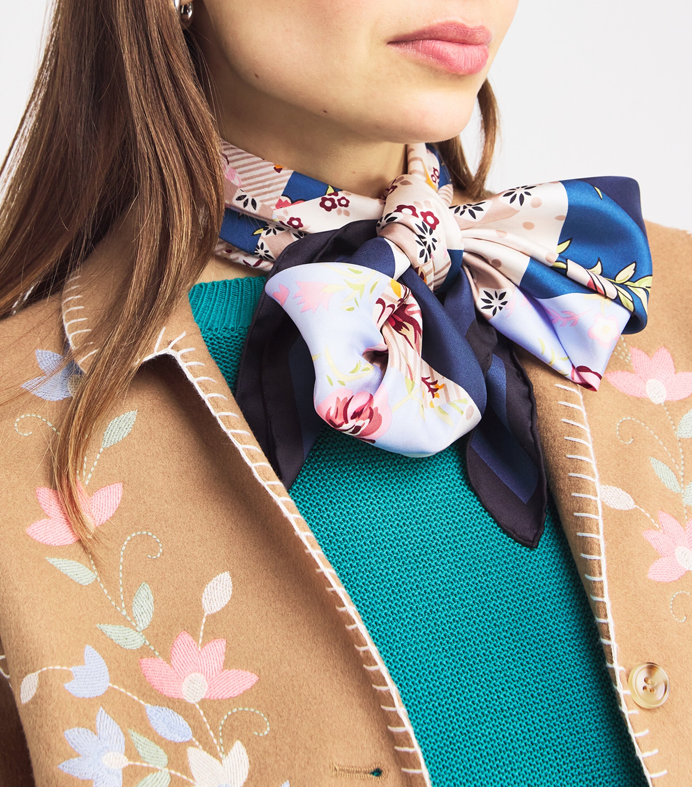 Silk Patchwork Square Scarf IVORY Image 4