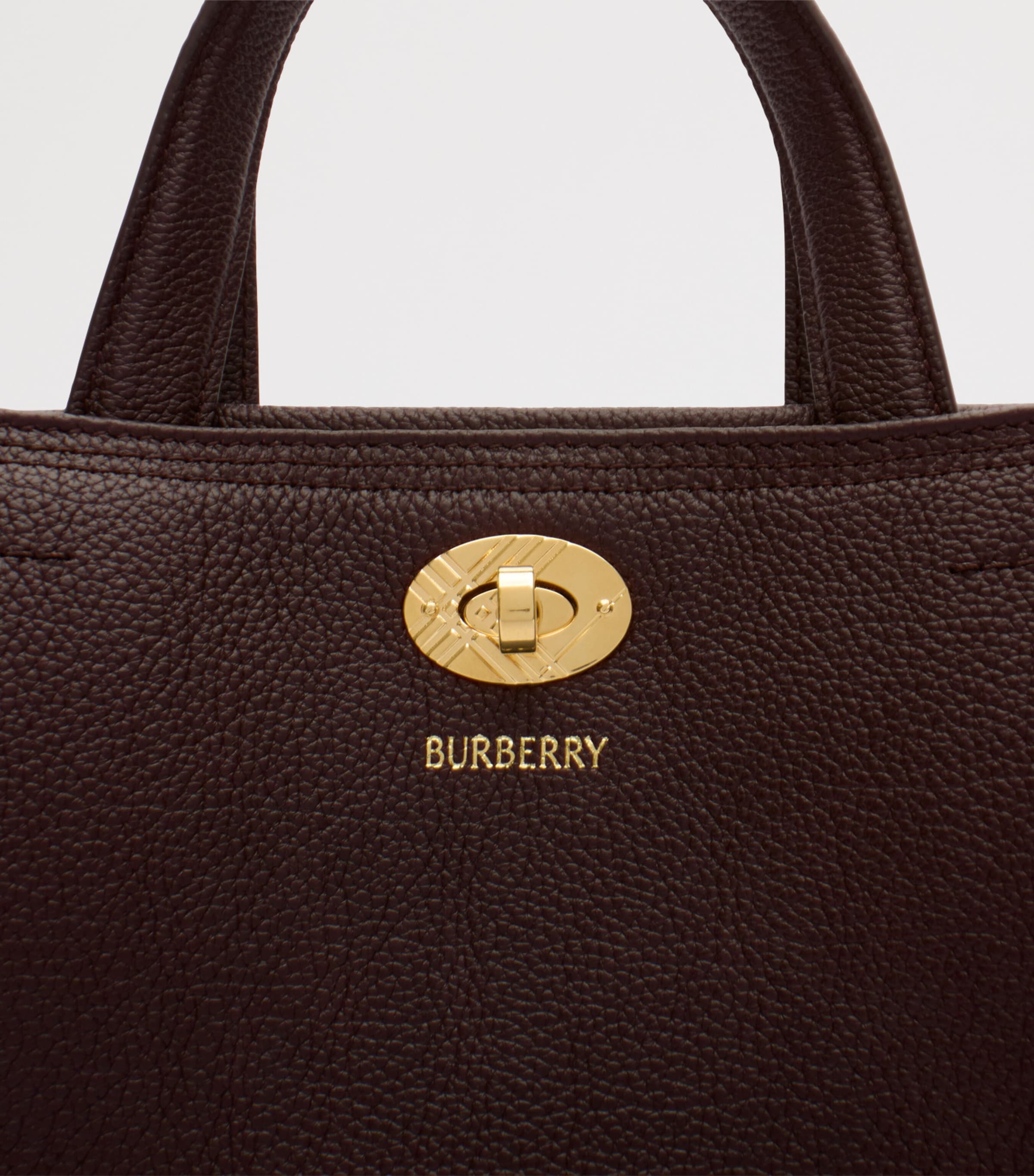 Burberry Mini Leather Cotswolds Check Tote Bag Chocolate Brown Image 6