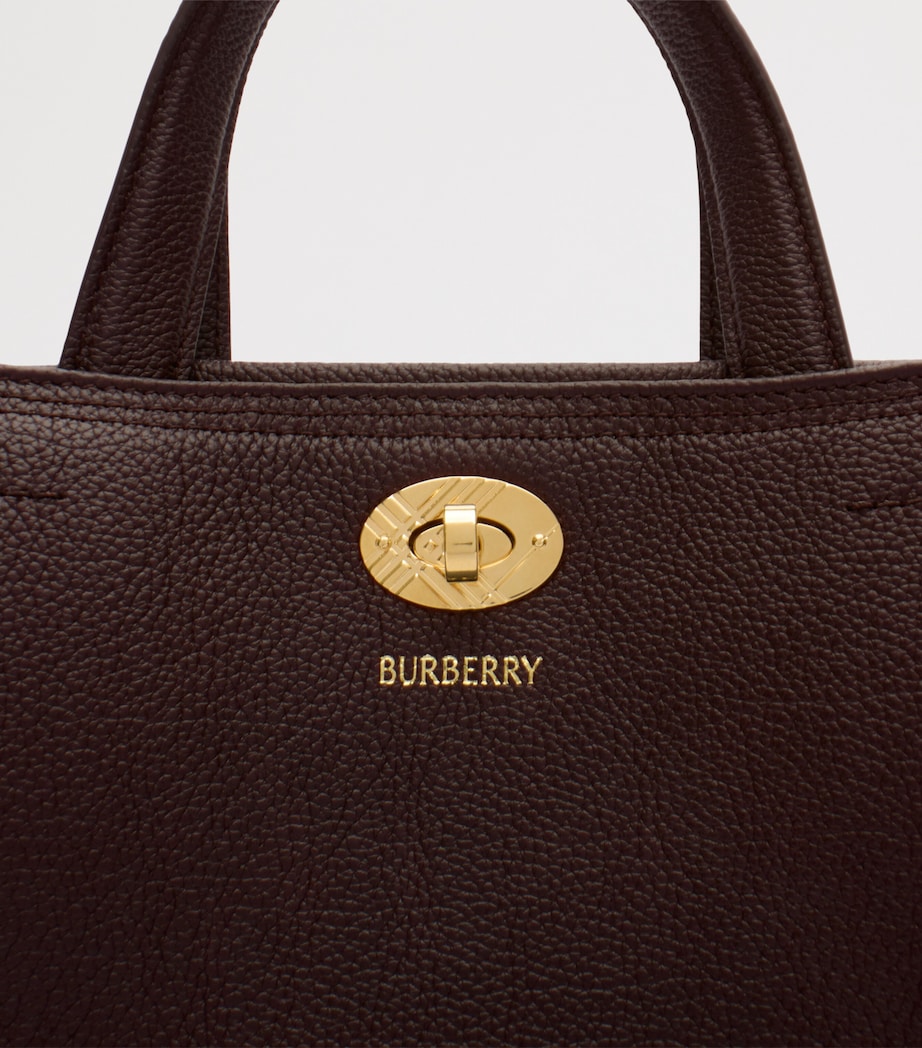 Burberry Mini Leather Cotswolds Check Tote Bag Chocolate Brown Image 6