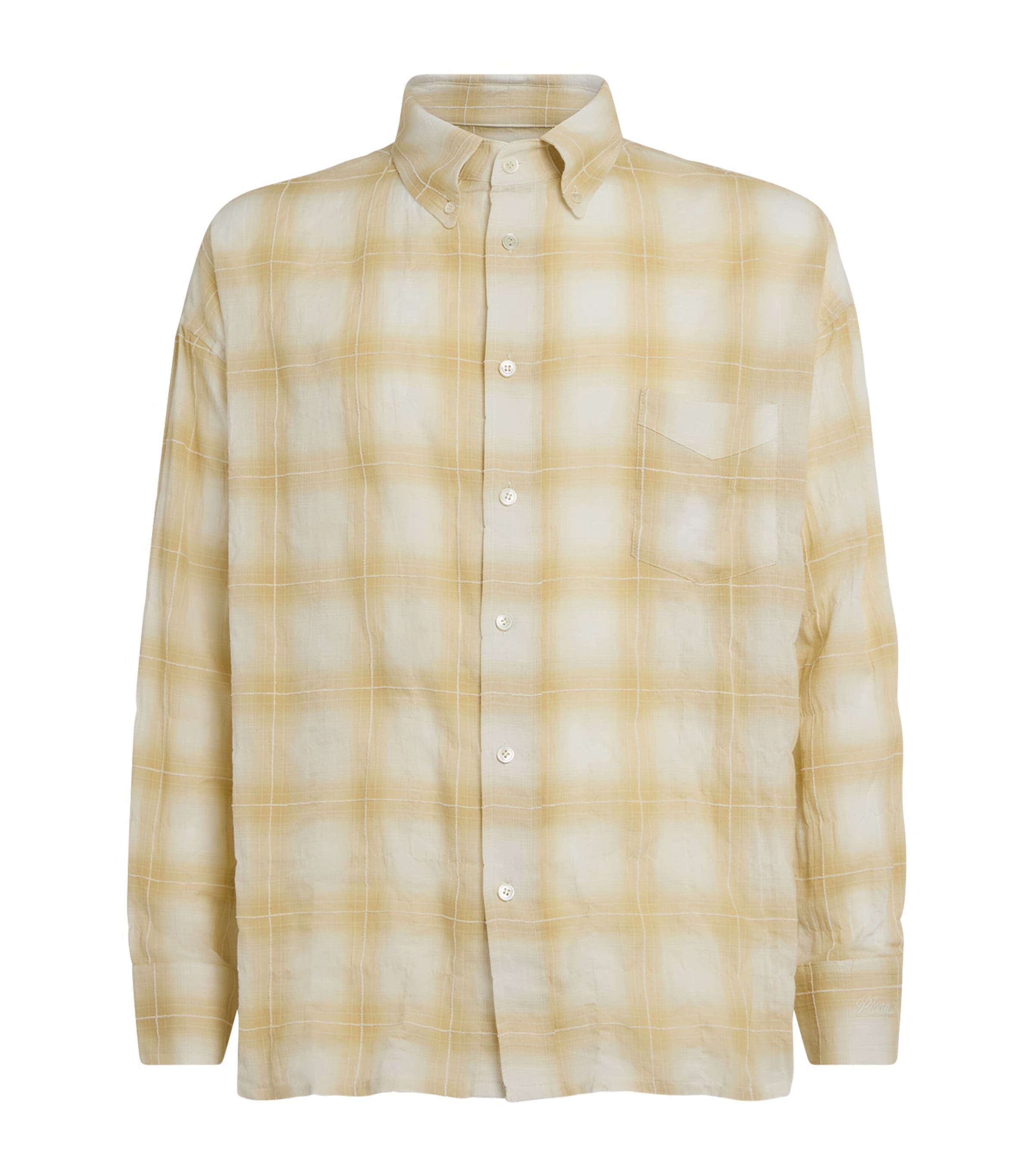 Picante Mens Cotton Crinkle Check Rocco Shirt Ivory Image 1