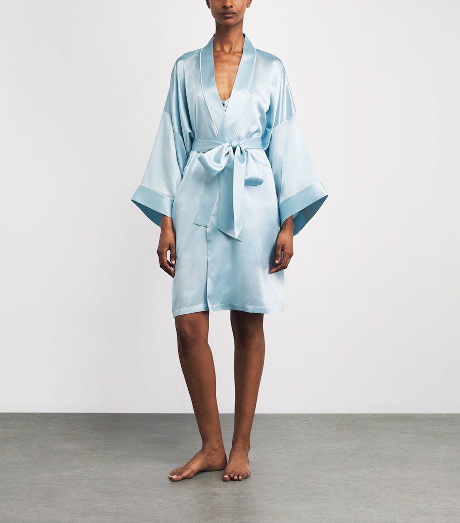 Olivia von Halle Womens Silk Mimi Robe Powder Blue Image 2
